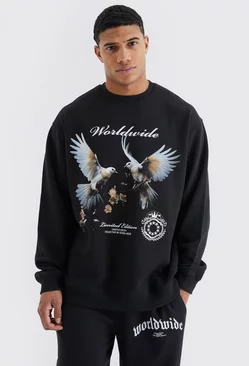 Black Oversized Dove Graphic Sweatshirt