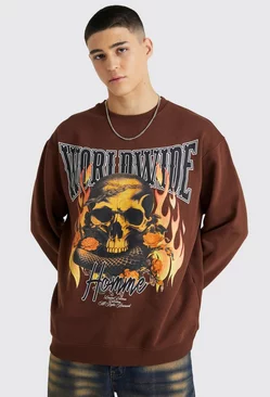 Oversized Skull Graphic Sweatshirt Chocolate