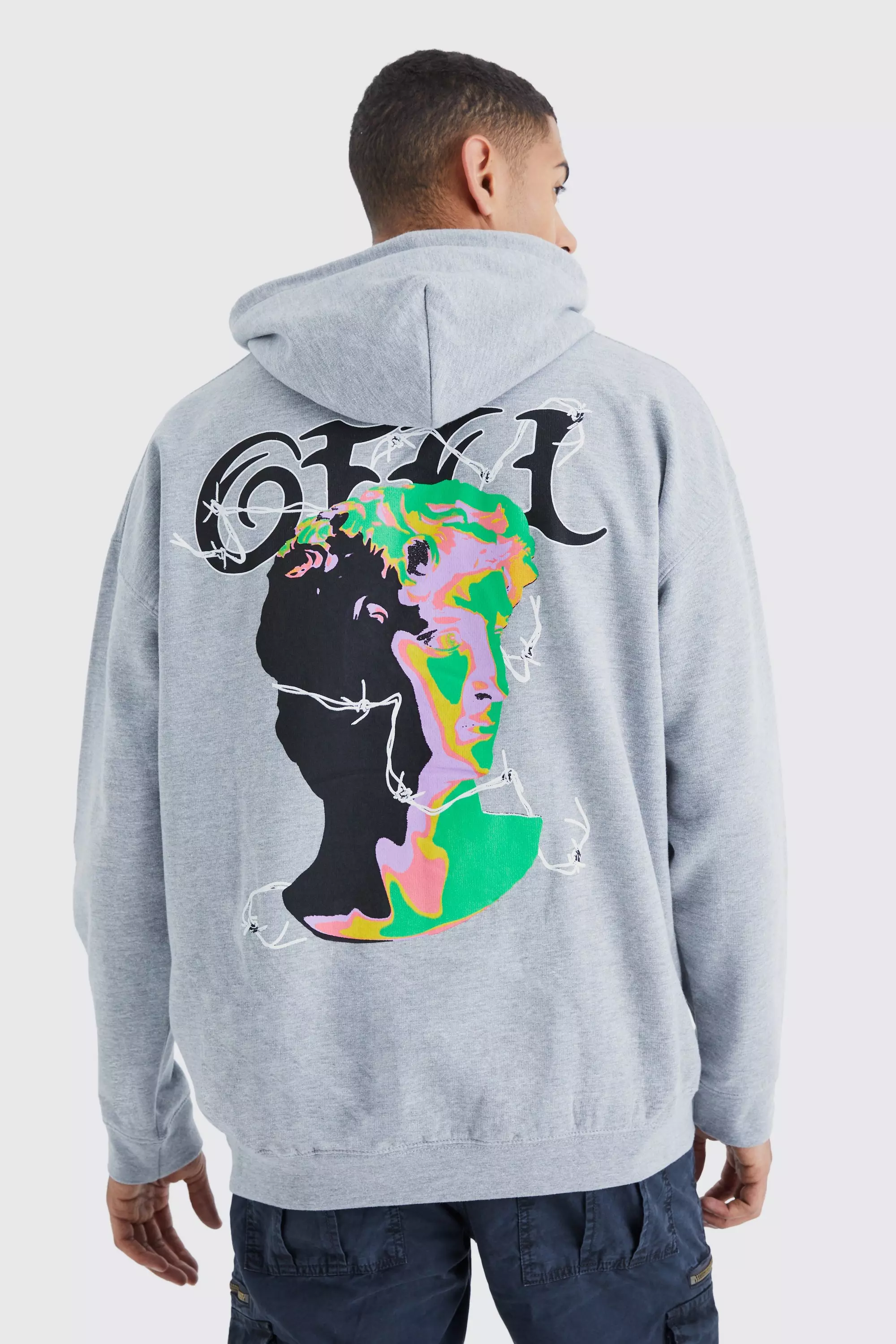 Ofcl Psychadelic Graphic Hoodie Grey marl