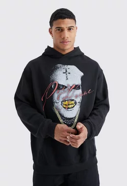 Oversized Mask Graphic Hoodie Black