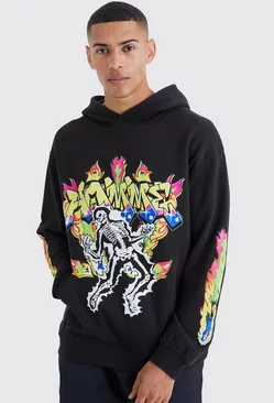 Black Oversized Boxy Flame Graphic Hoodie