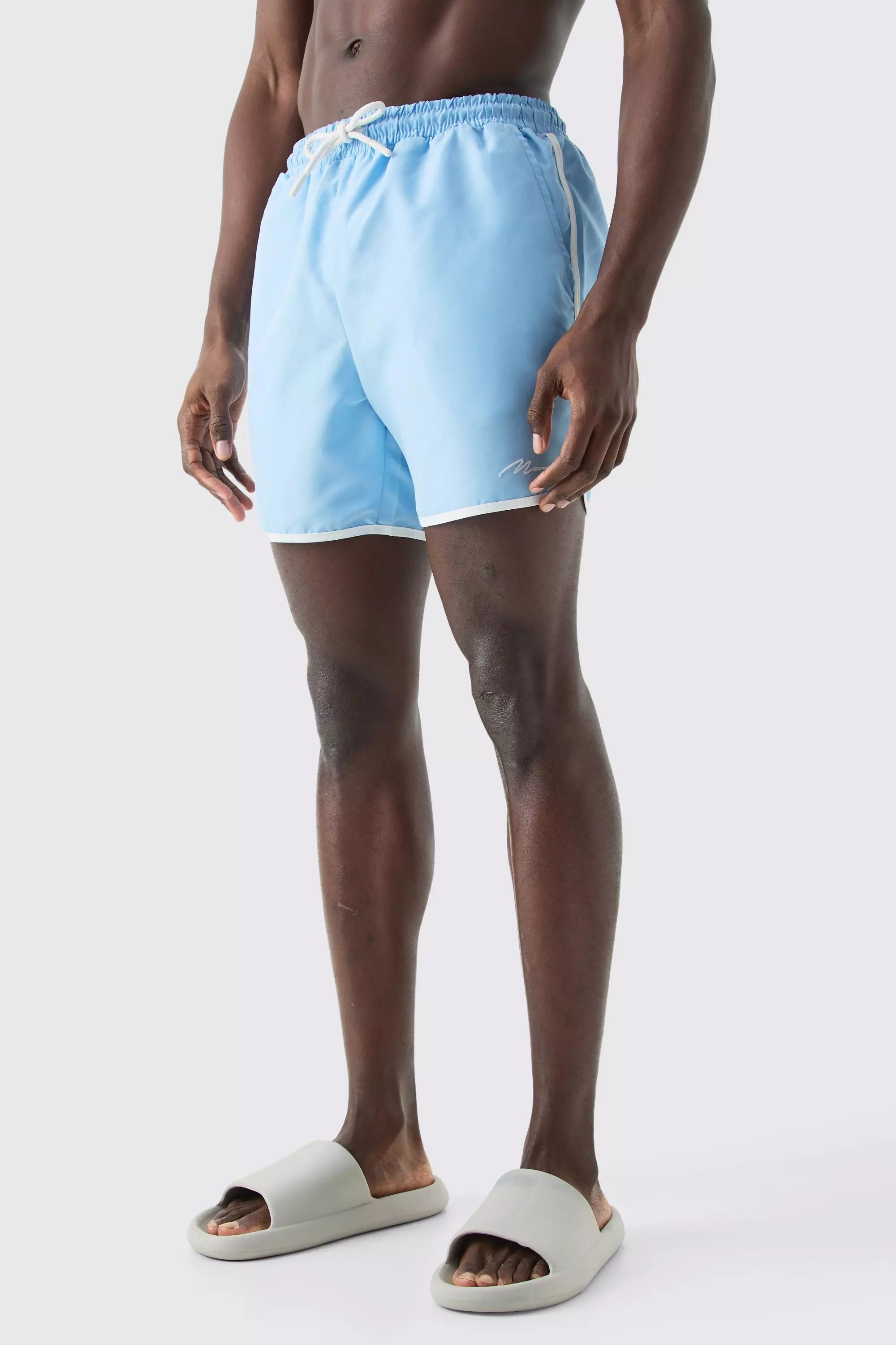 Light Brown Man Signature Runner Swim Shorts
