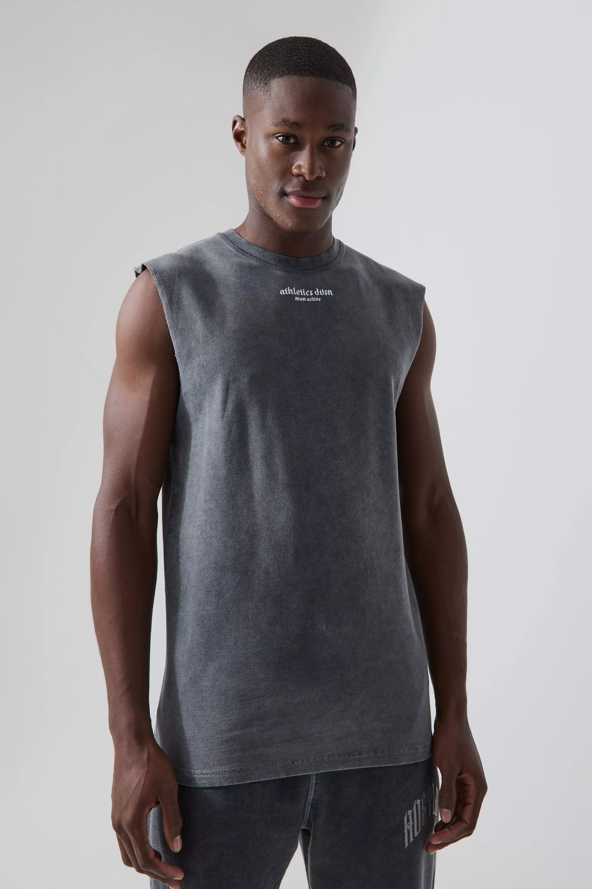 Canotta Oversize Slavata Con Grafica Man Active, Black immagine alternativa