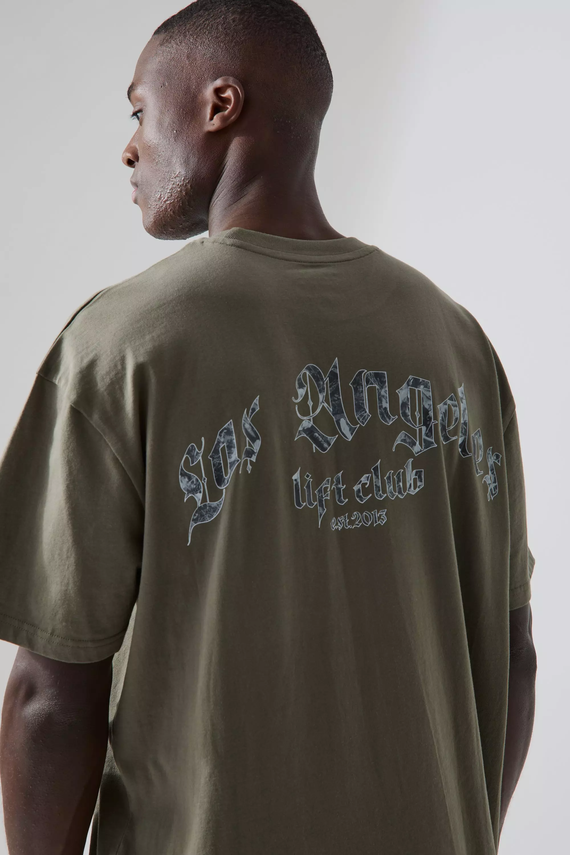 Man Active Oversized La Lift Club T-shirt Khaki