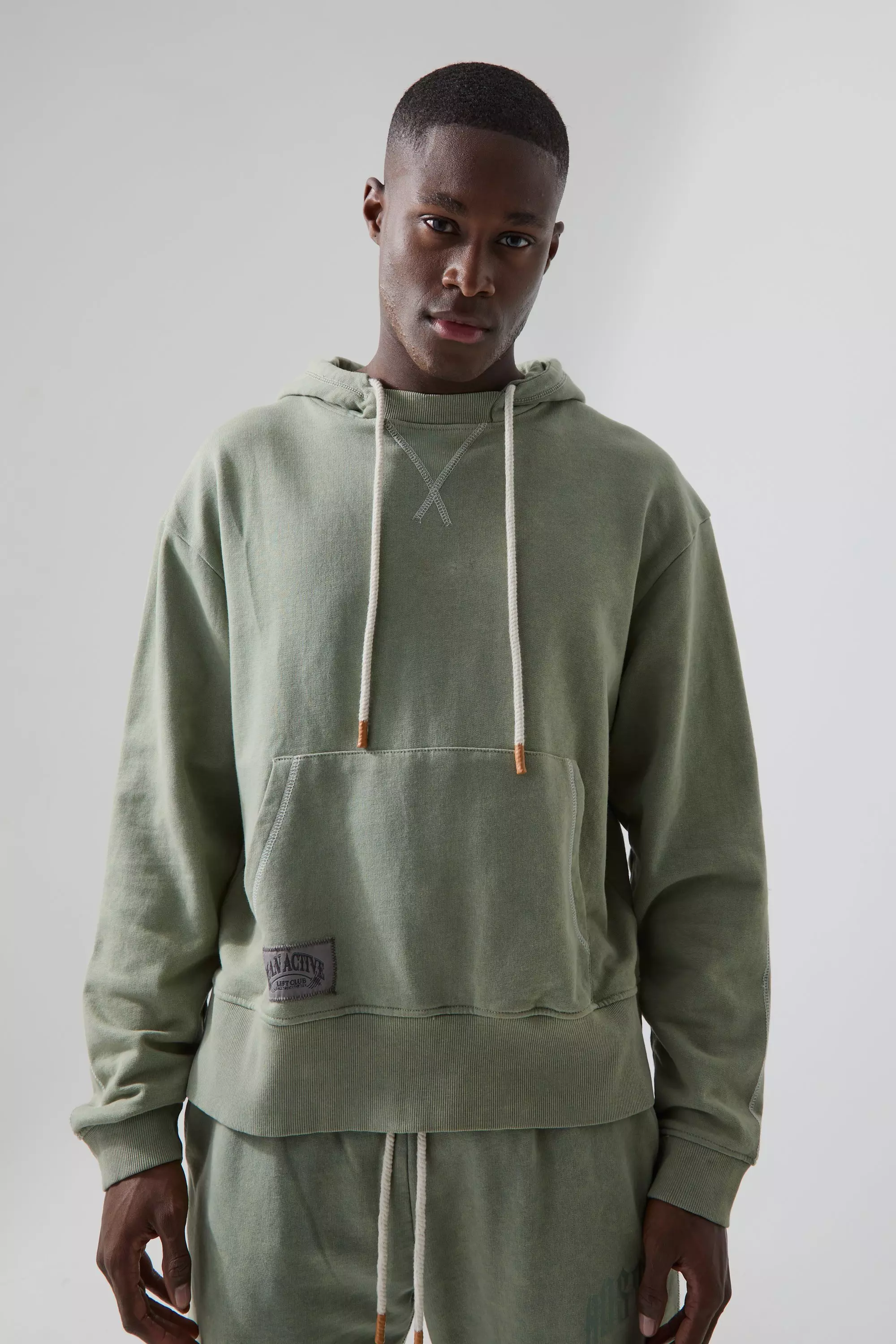 Sage Green Man Active Oversized Washed Rest Day Hoodie