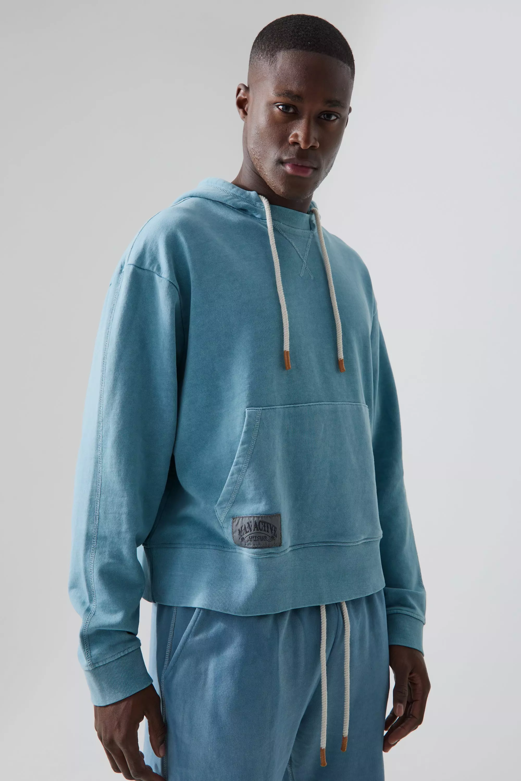 Man Active Oversized Washed Rest Day Hoodie Blue