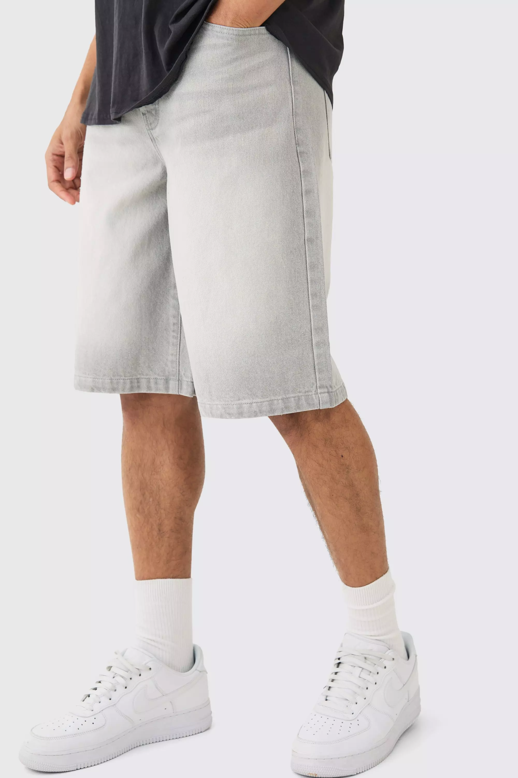 Denim Jorts In Light Grey | boohooMAN USA