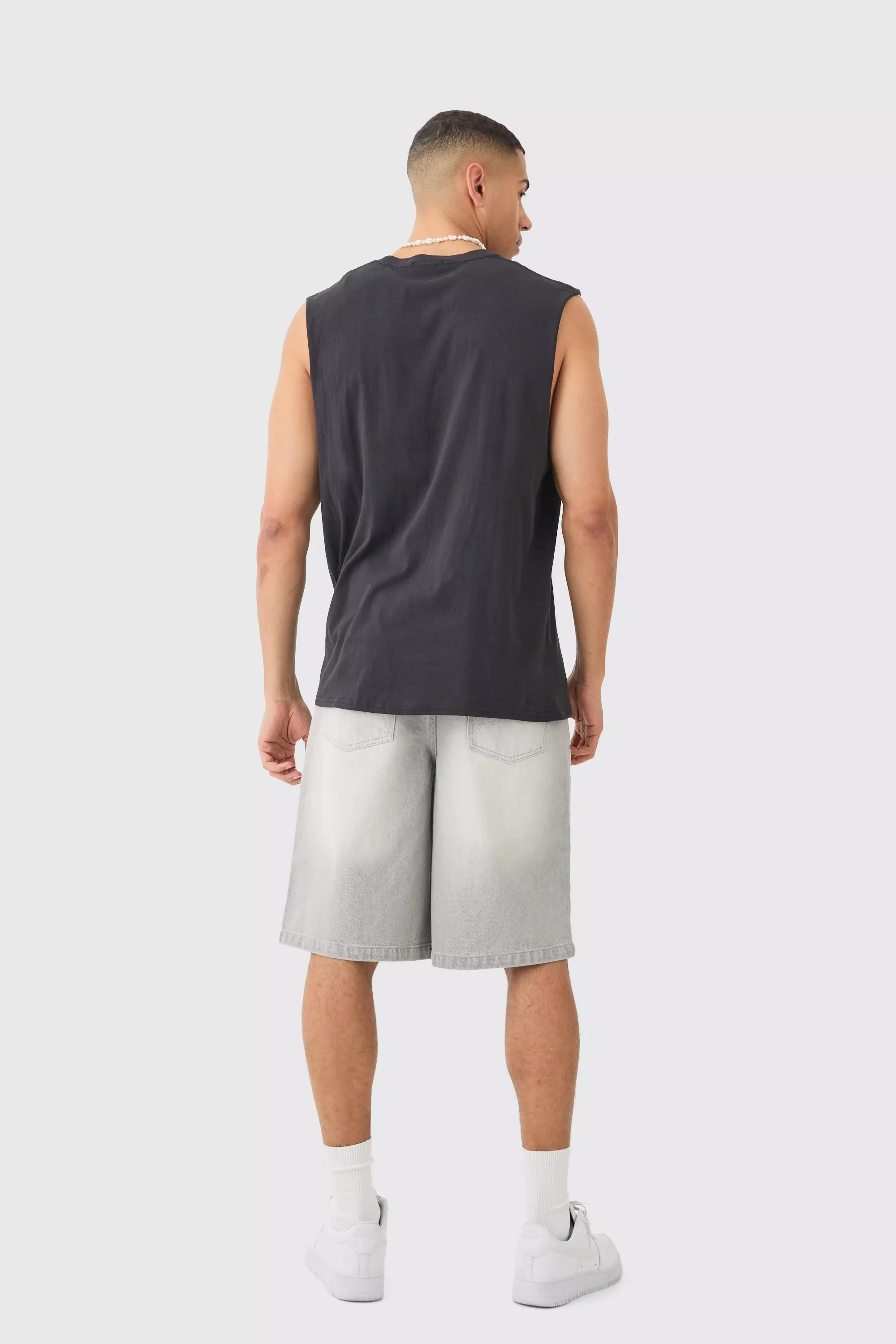 Denim Jorts In Light Grey | boohooMAN USA