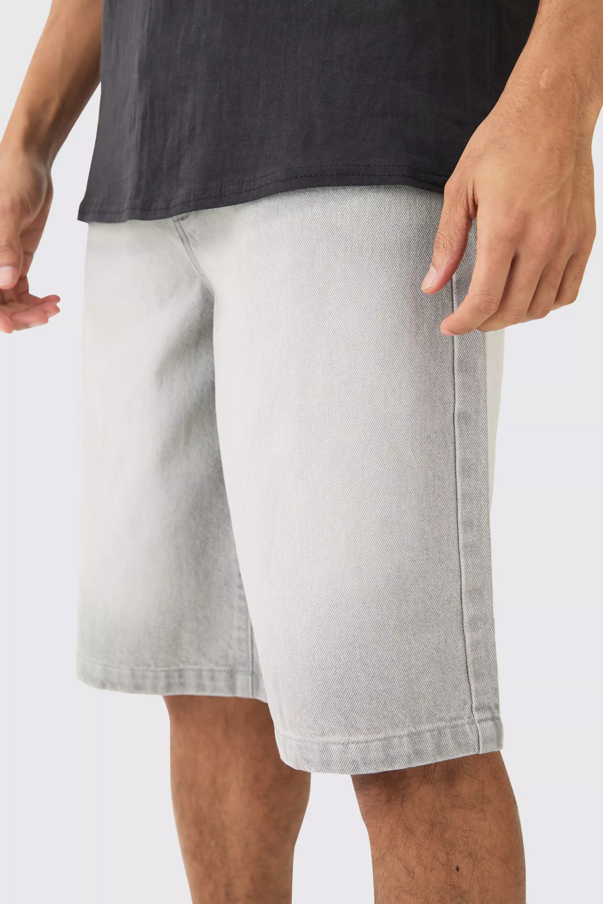 Denim Jorts In Light Grey | boohooMAN USA