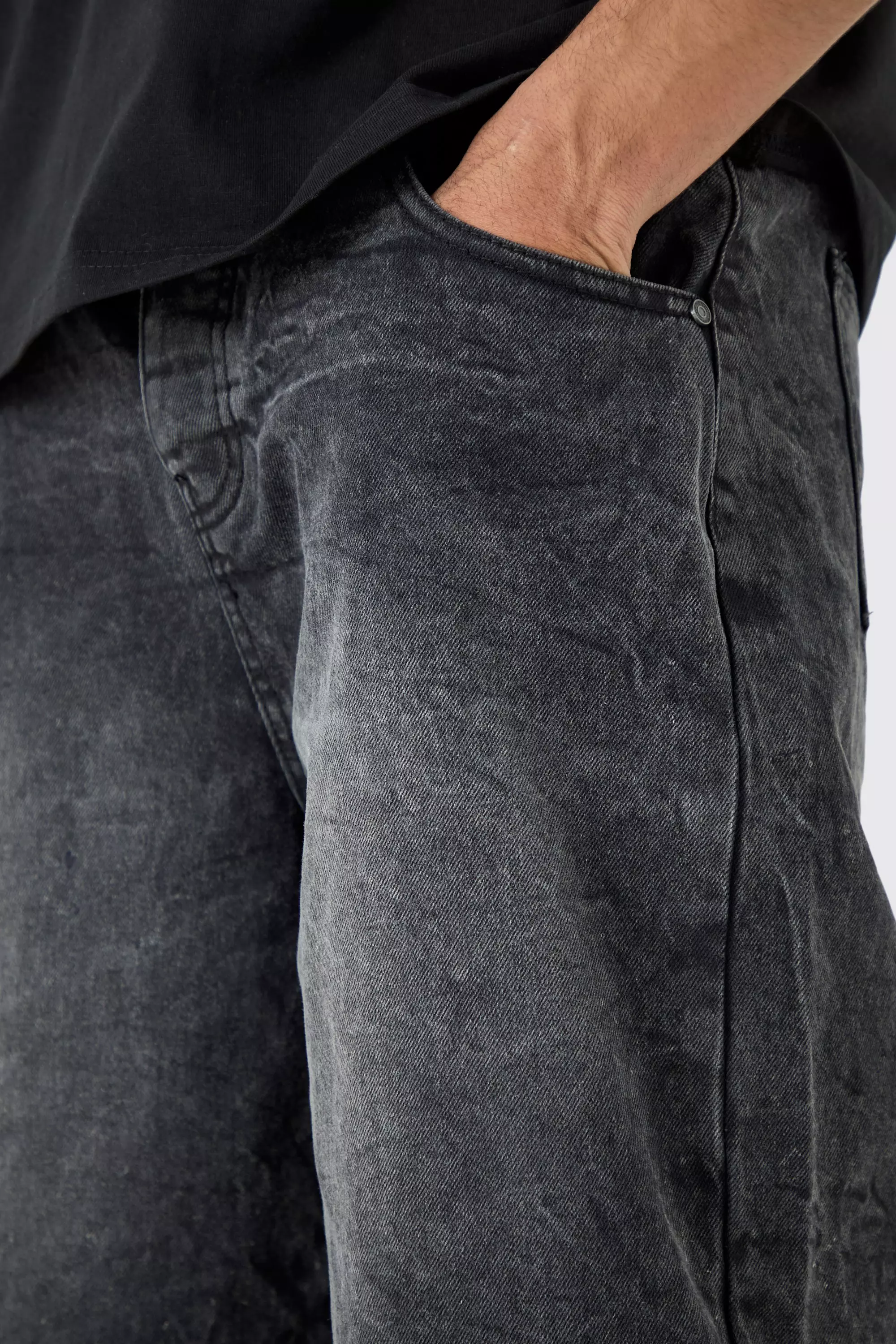 Denim Jorts In Washed Black | boohooMAN USA