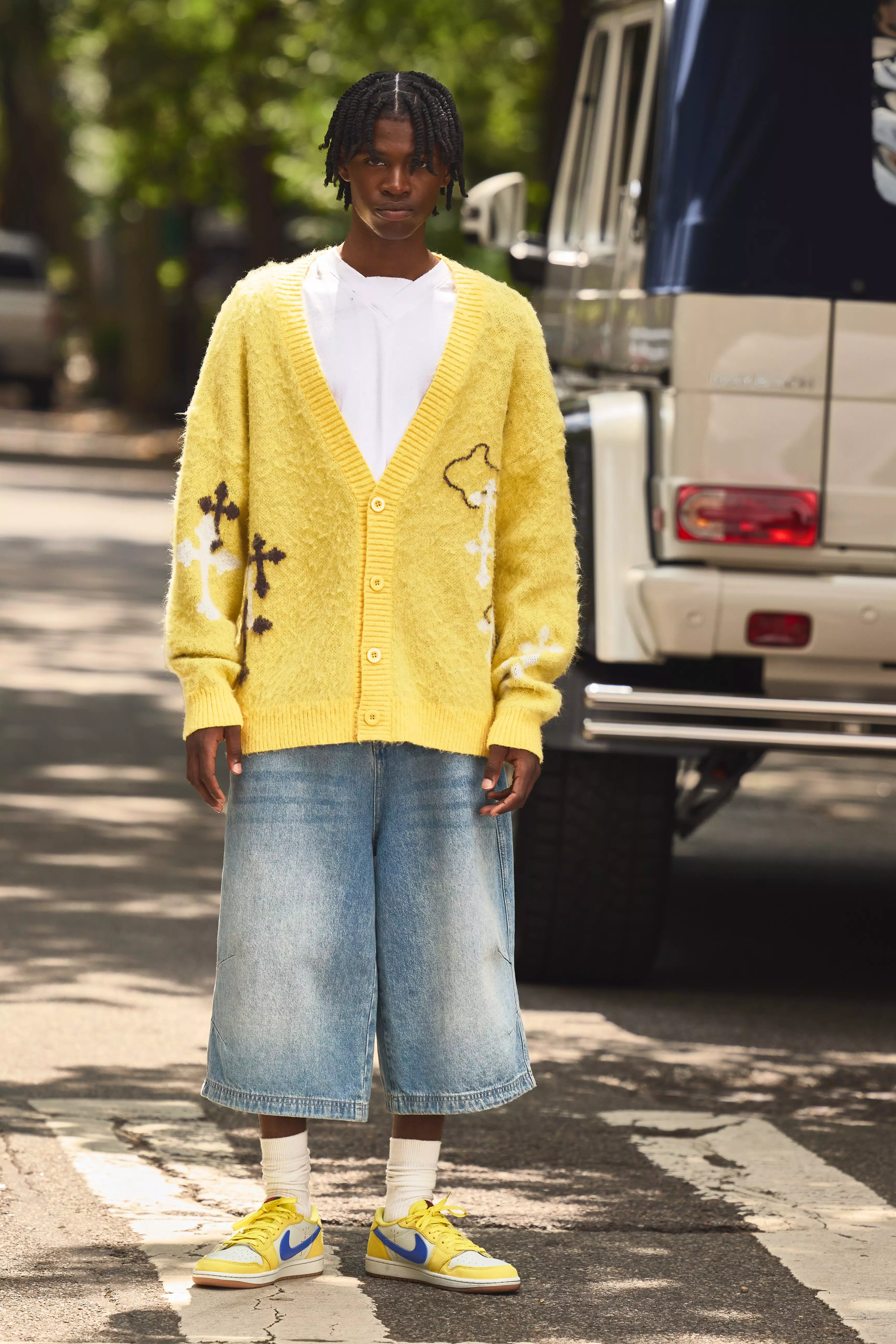 Blue Denim Jorts In Light Blue Wash