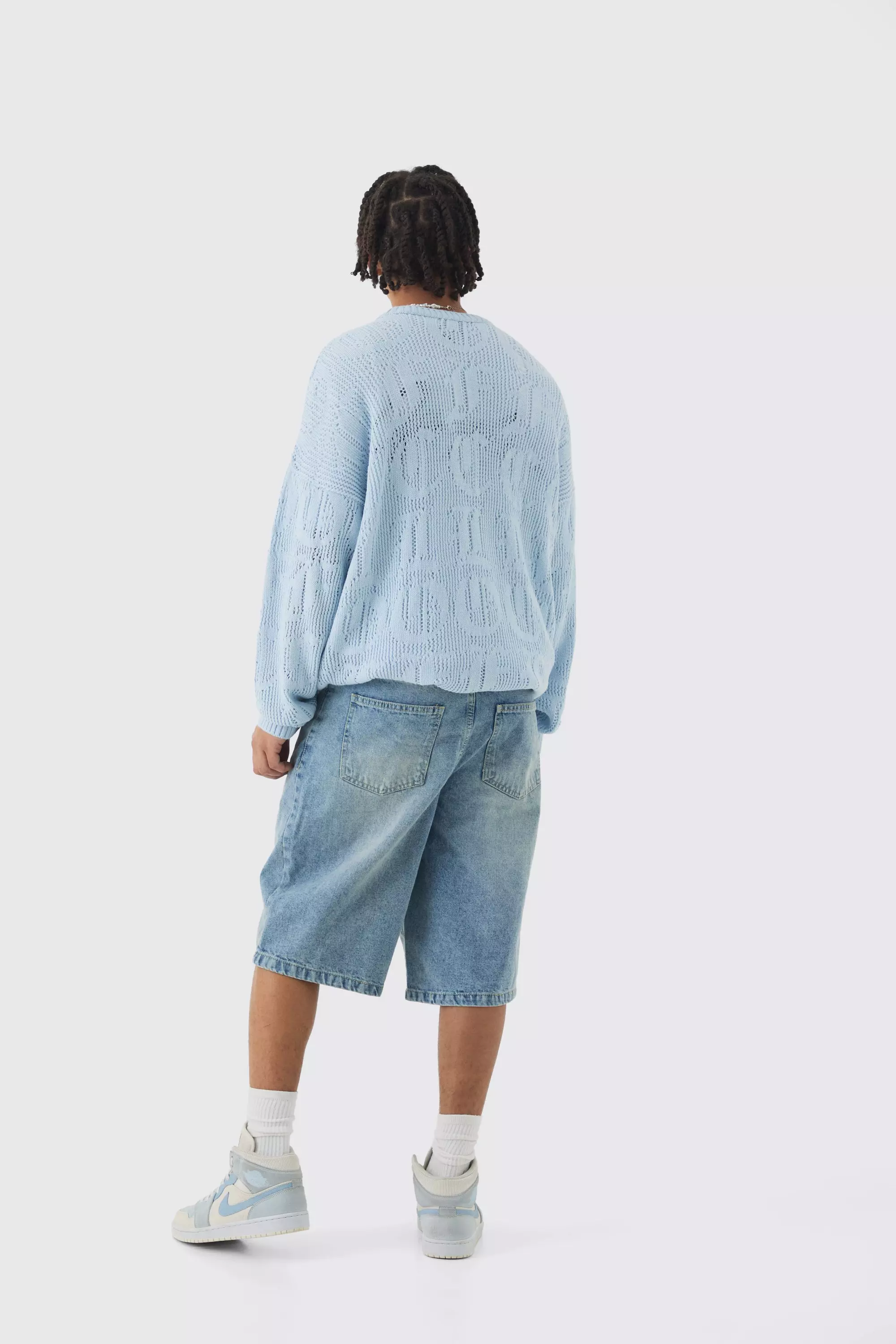 Denim Jorts In Light Blue Wash | boohooMAN USA