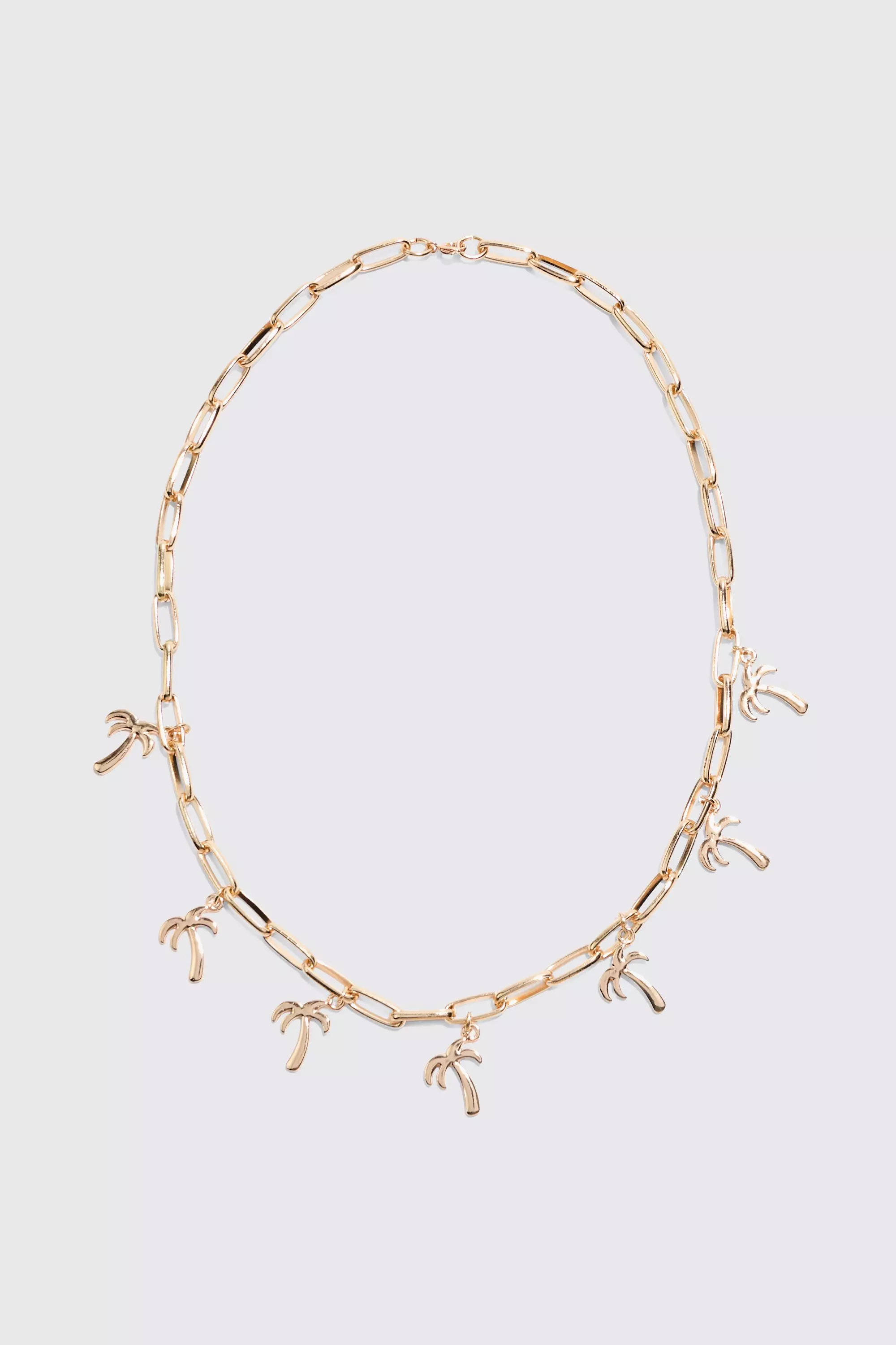 Gold Metallic Palm Tree Charm Necklace