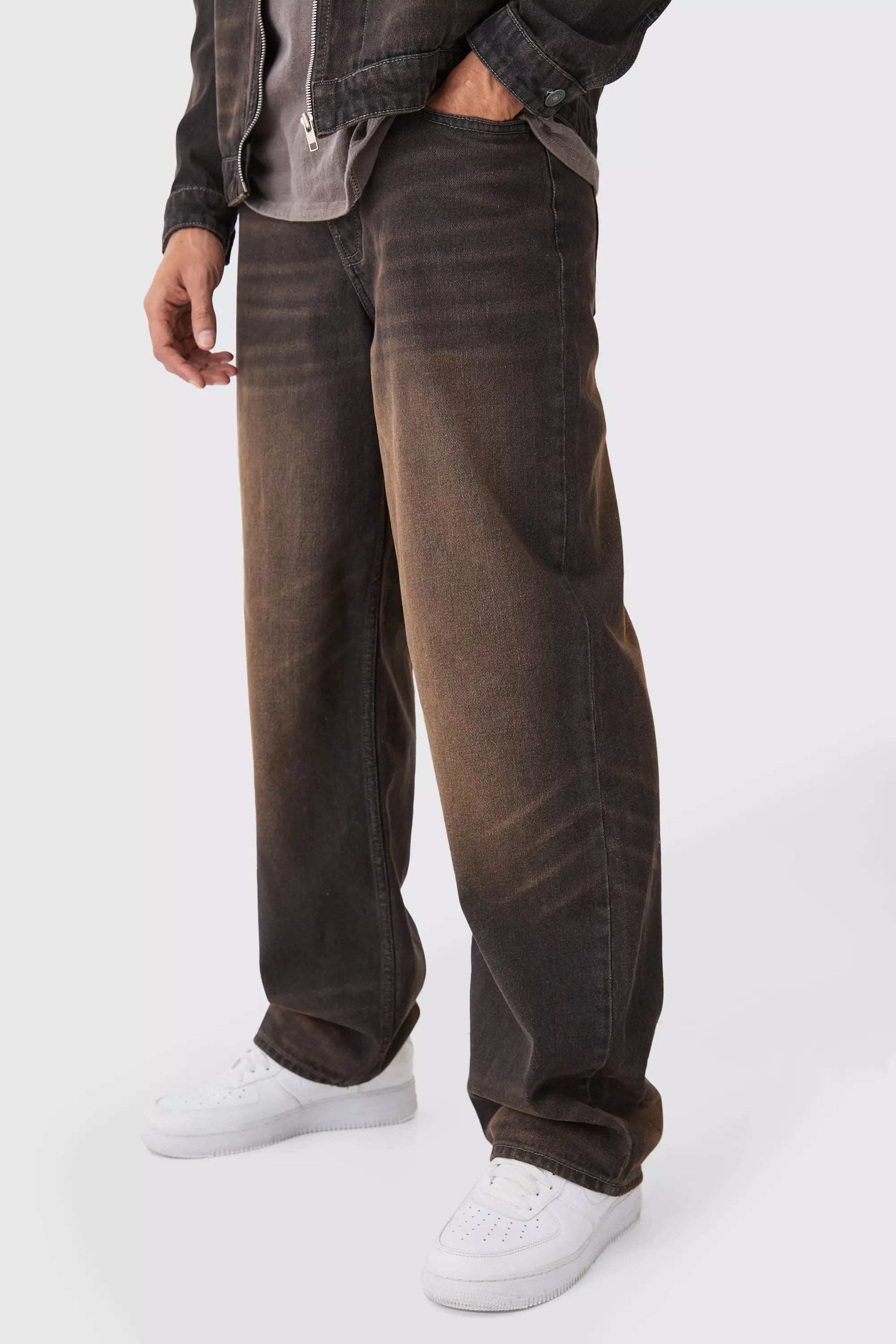 Baggy Rigid Washed Jeans Brown