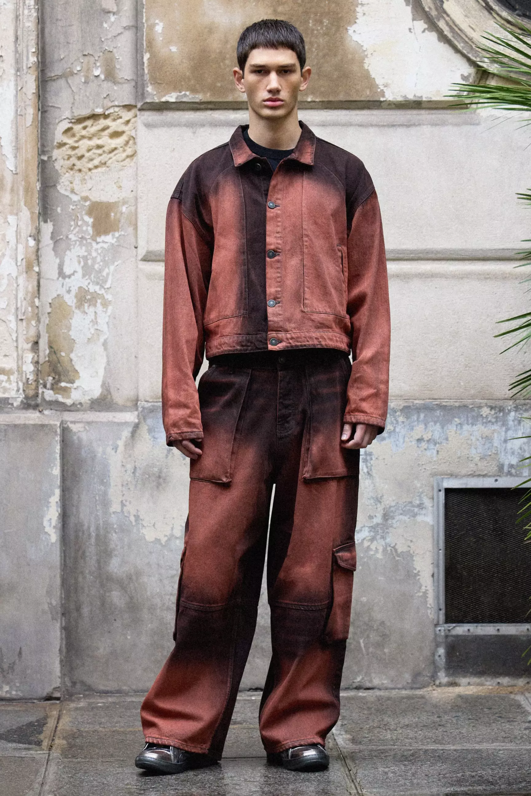 Overdyed Parachute Cargo Jeans Red