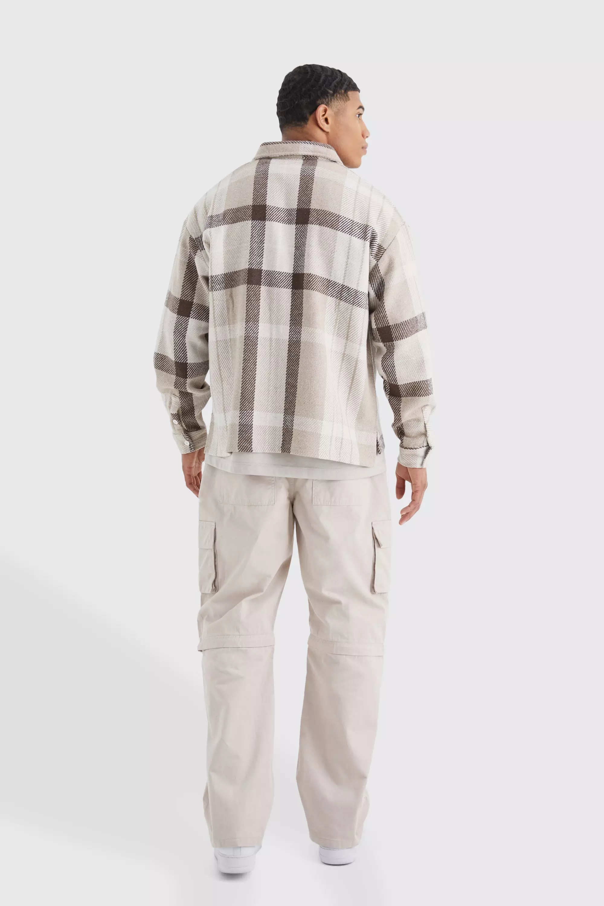 Multi Oversized Split Hem Brushed Flannel Shirt Jacket alternative image