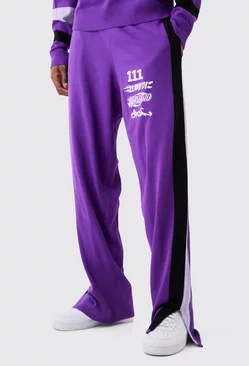 Relaxed Fit Moto Ribbed Knitted Joggers Purple