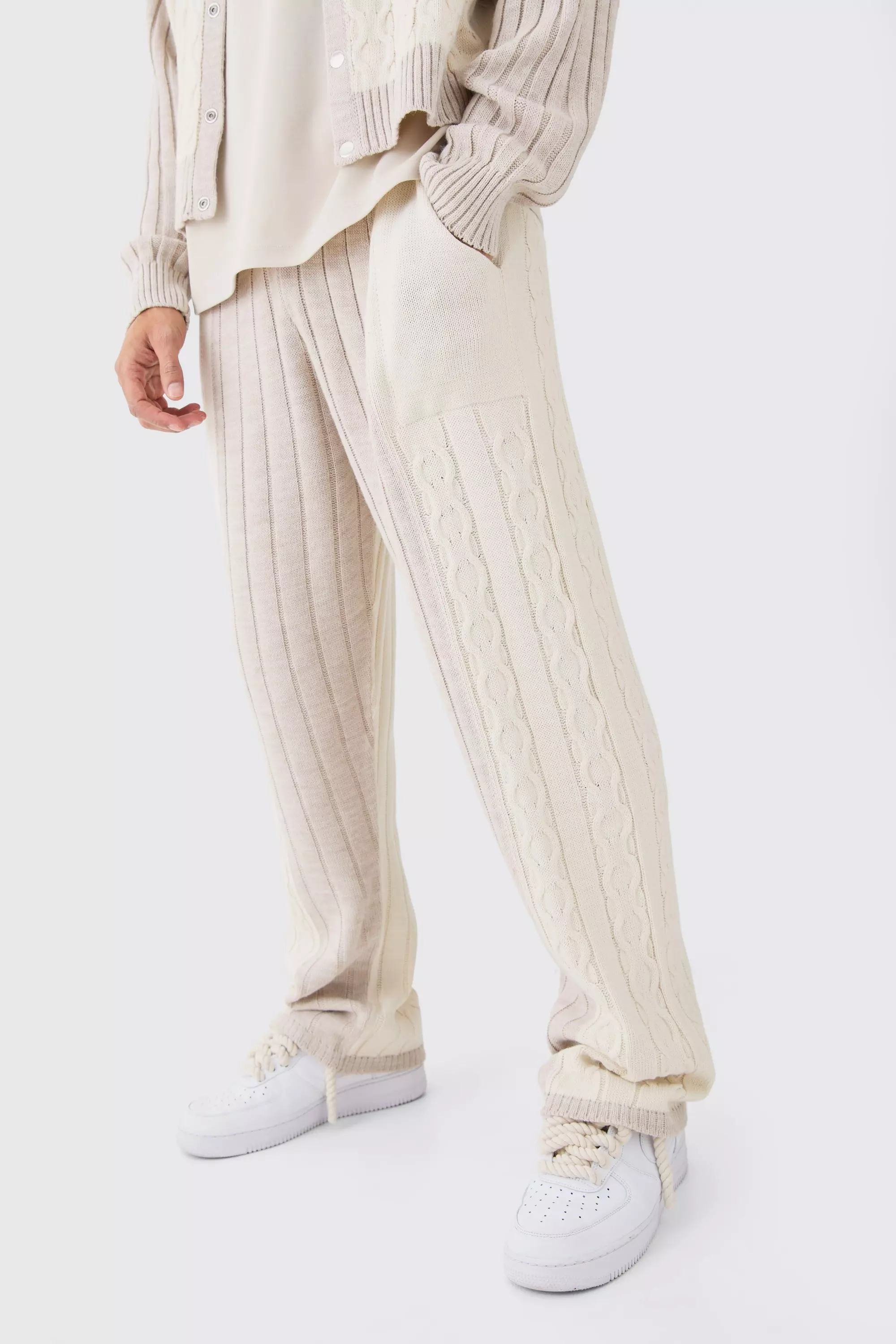 Relaxed Fit Cable Knitted Sweatpants Ecru