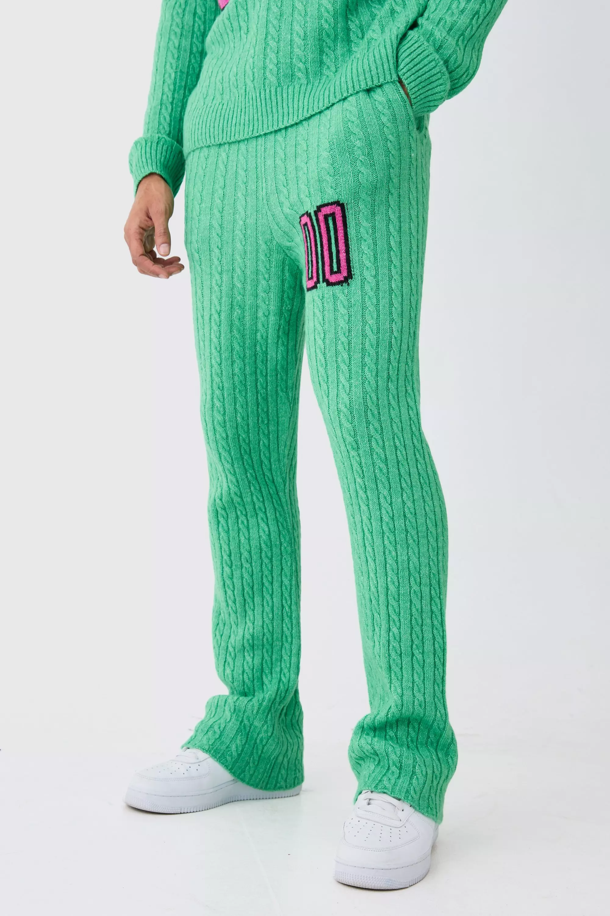 Green Slim Flare 00 Brushed Cable Knit Joggers