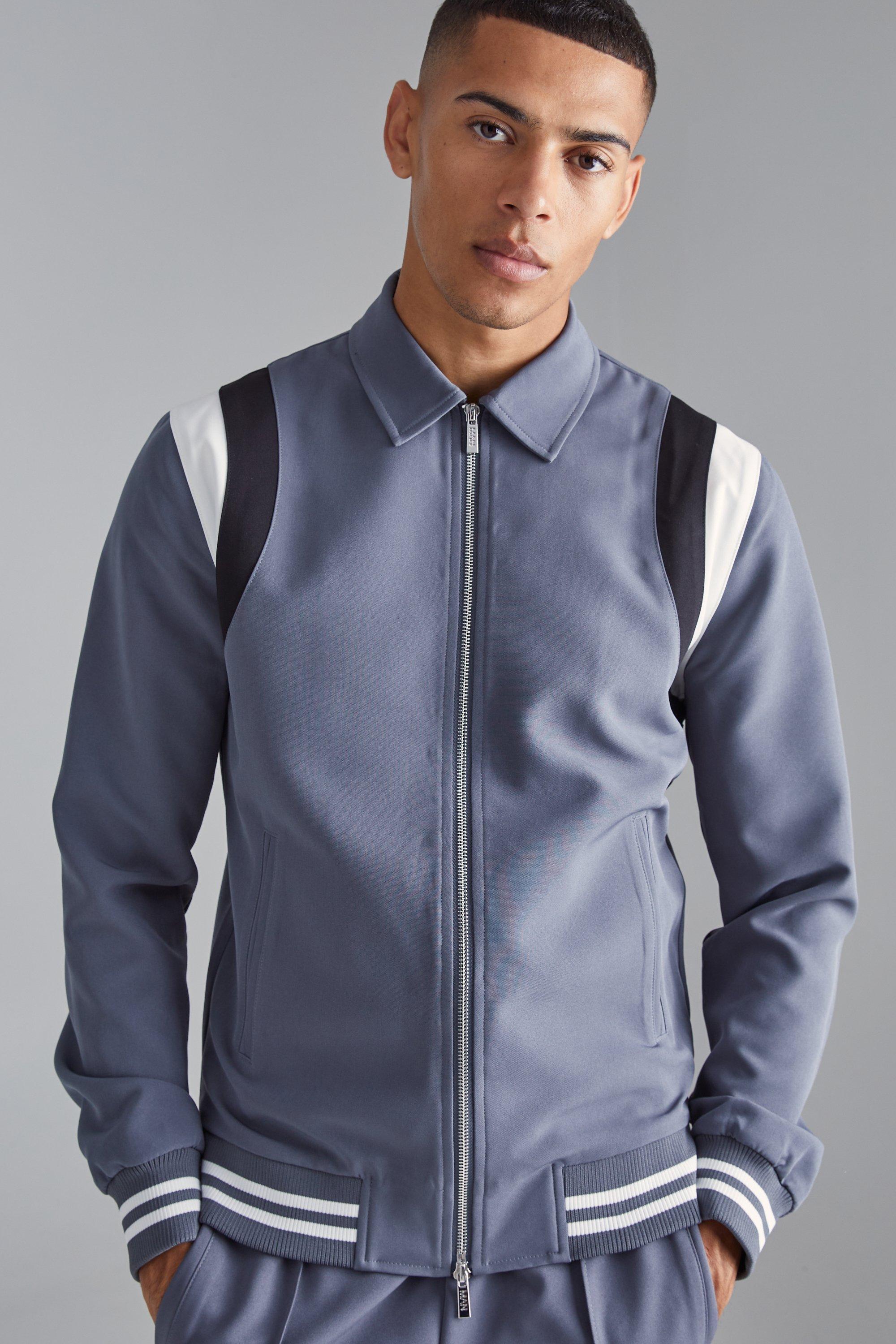 Charcoal Tailored Collared Varsity Bomber Jacket