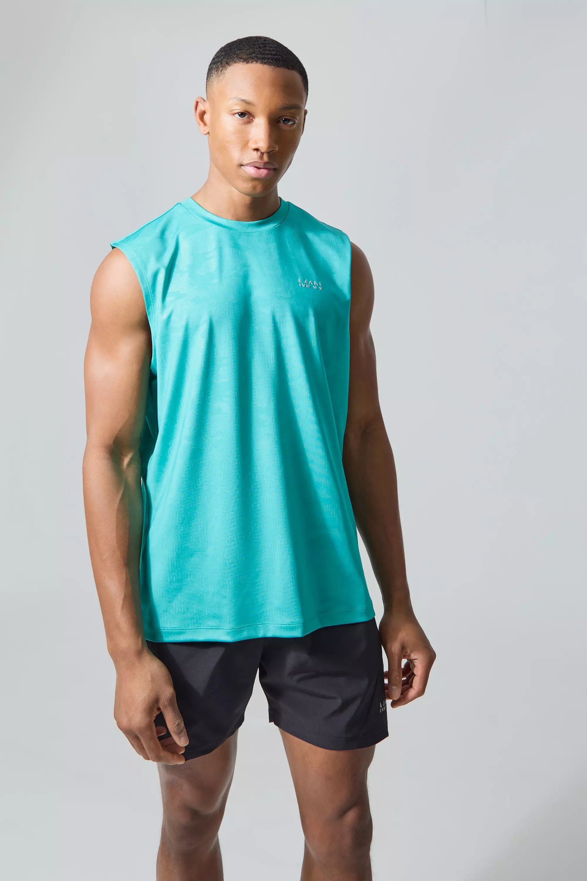 Man Active Camo Tank & Short Set Teal