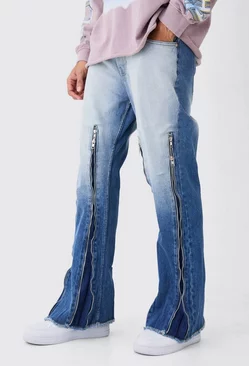 Relaxed Rigid Flare Multi Zip Gusset Jeans In Light Blue Light blue