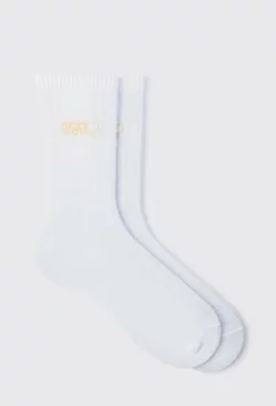 Man Drip Face Embroidered Socks Light grey