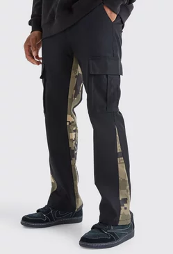 Black Slim Flare Pixel Camo Gusset Cargo Trouser