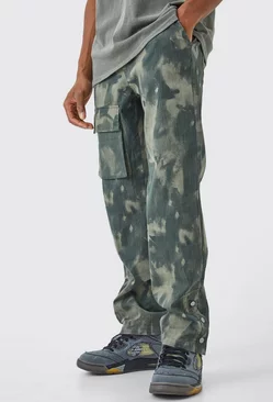 Slim Smoke Camo Cargo Trouser With Popper Hem Khaki