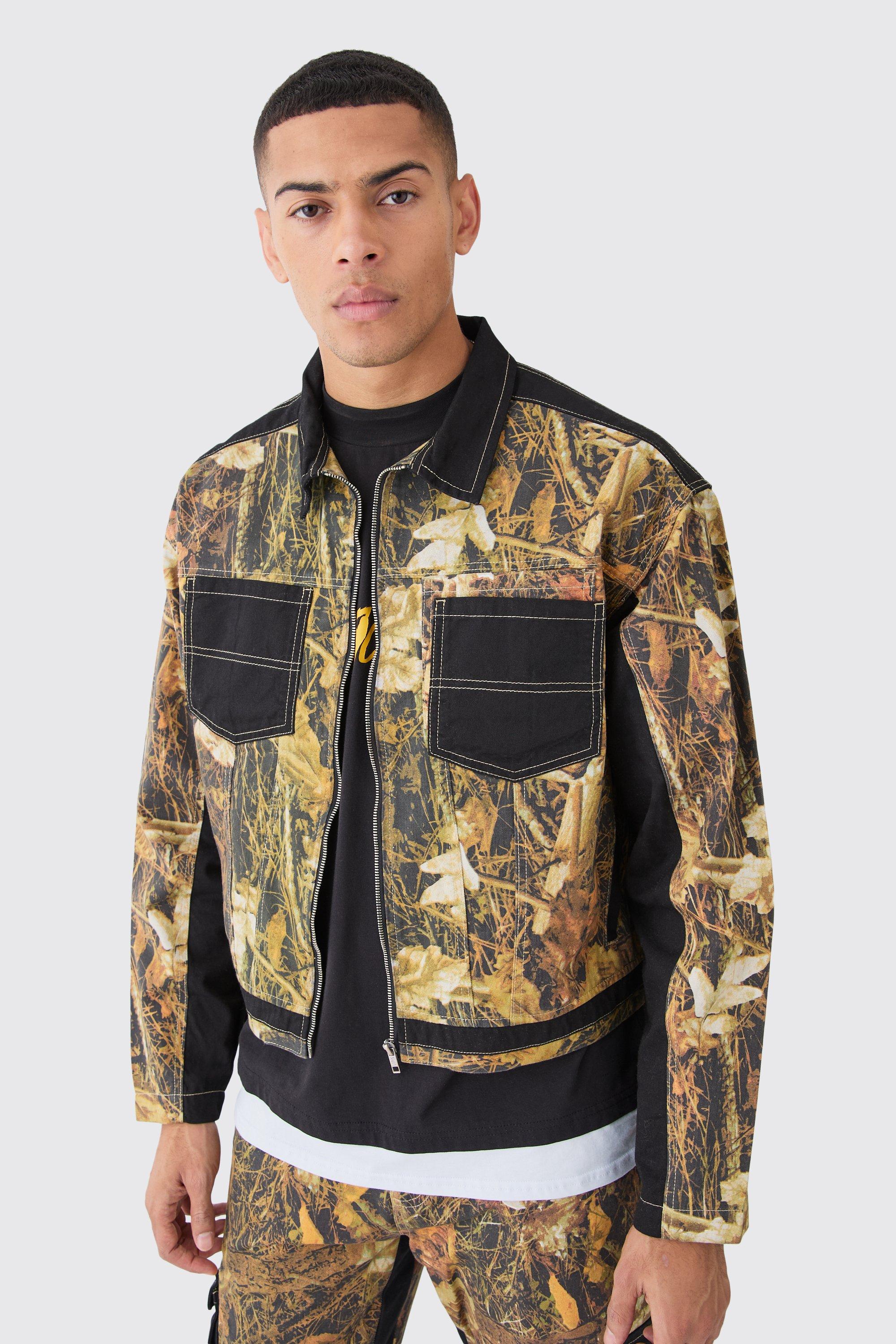 Veste Harrington oversize à imprimé camouflage, Khaki