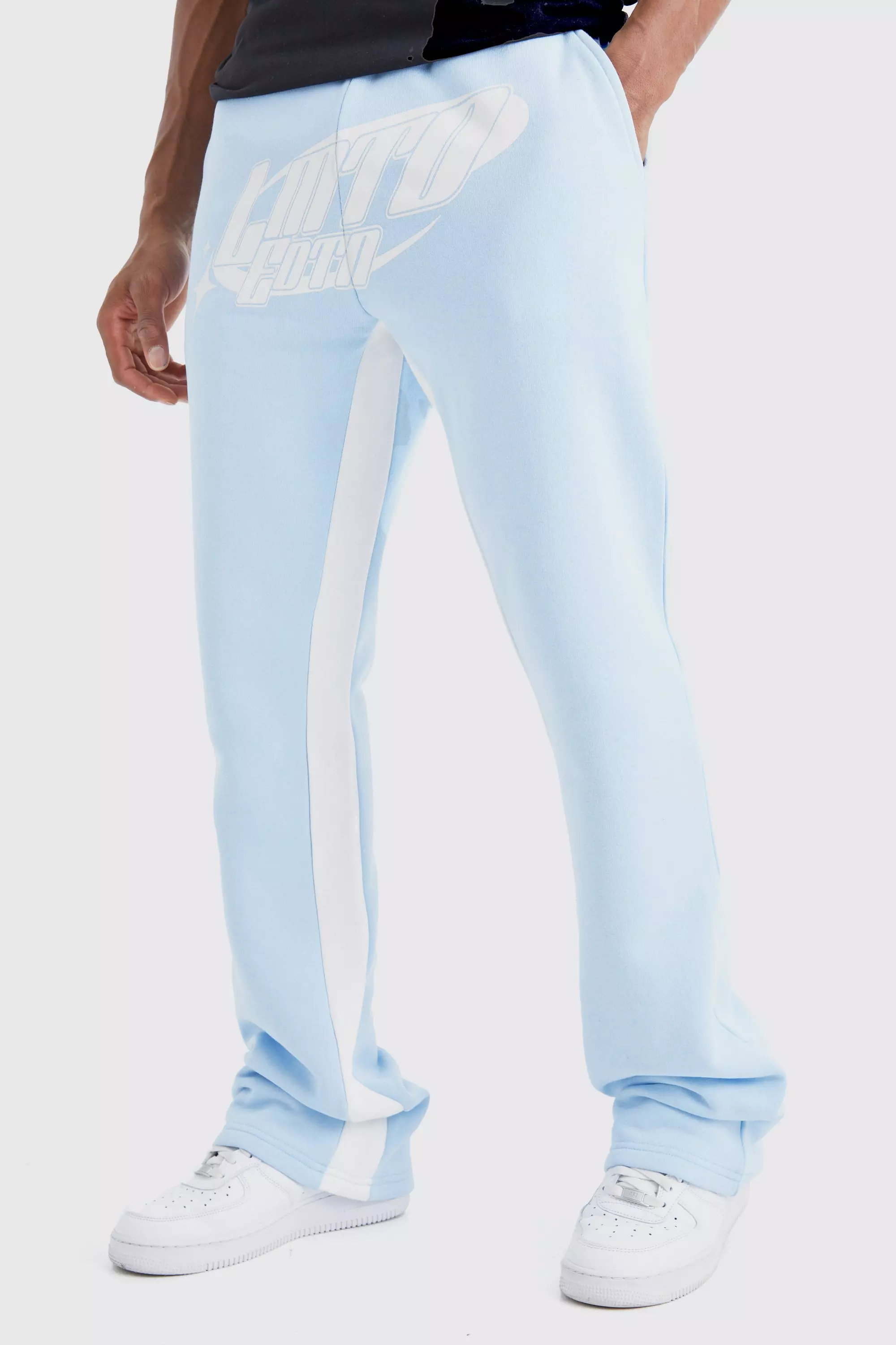 Limited Edition Stacked Gusset Joggers Light blue