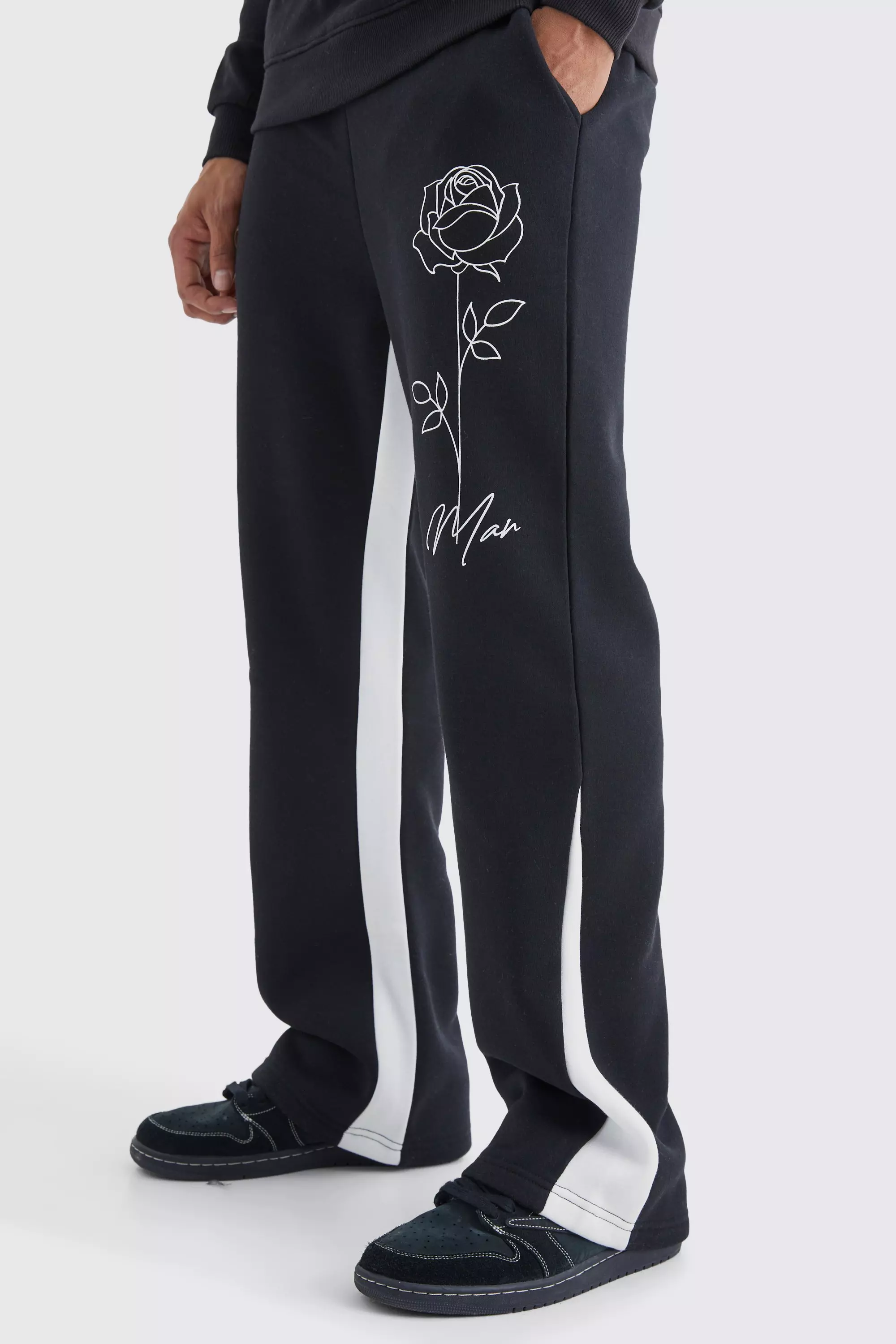 Black Man Rose Print Gusset Joggers