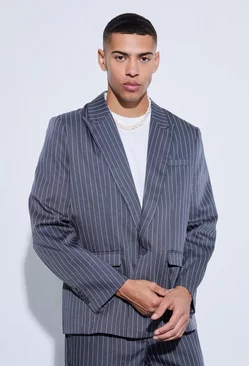 Pinstripe Oversized Fit Suit Jacket Charcoal