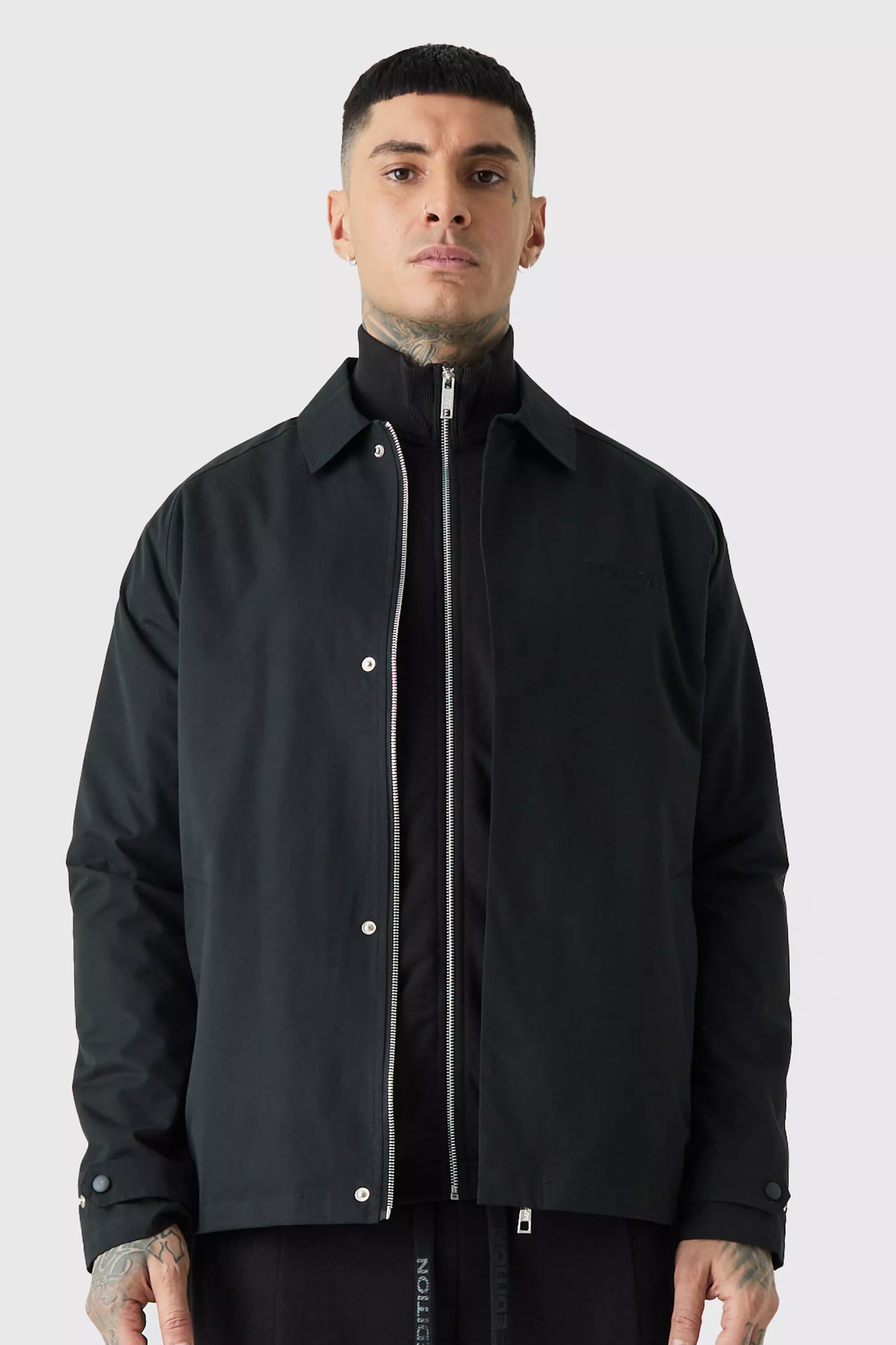 Heavyweight Twill Embroidered Coach Jacket Black