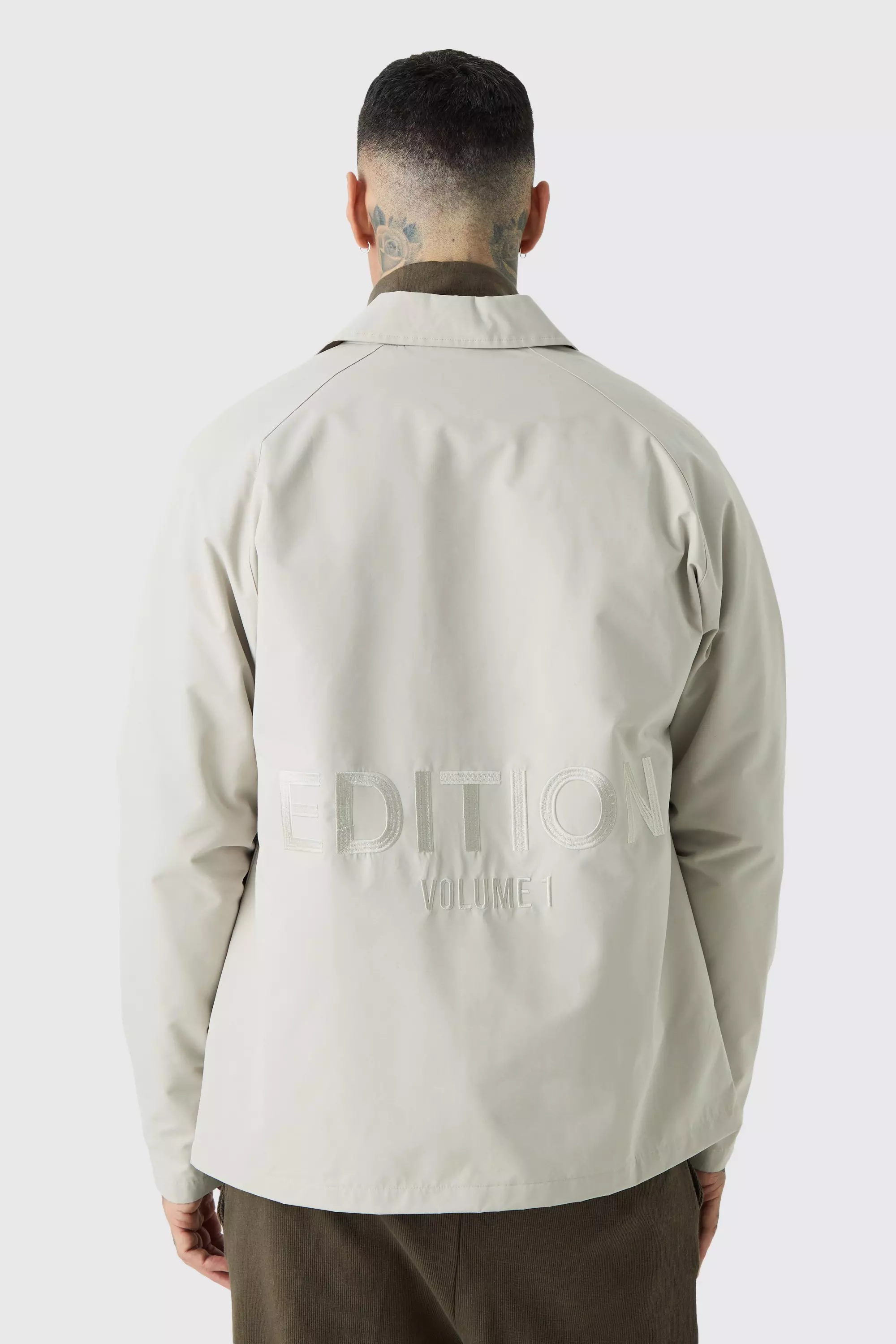 Heavyweight Twill Embroidered Coach Jacket Stone