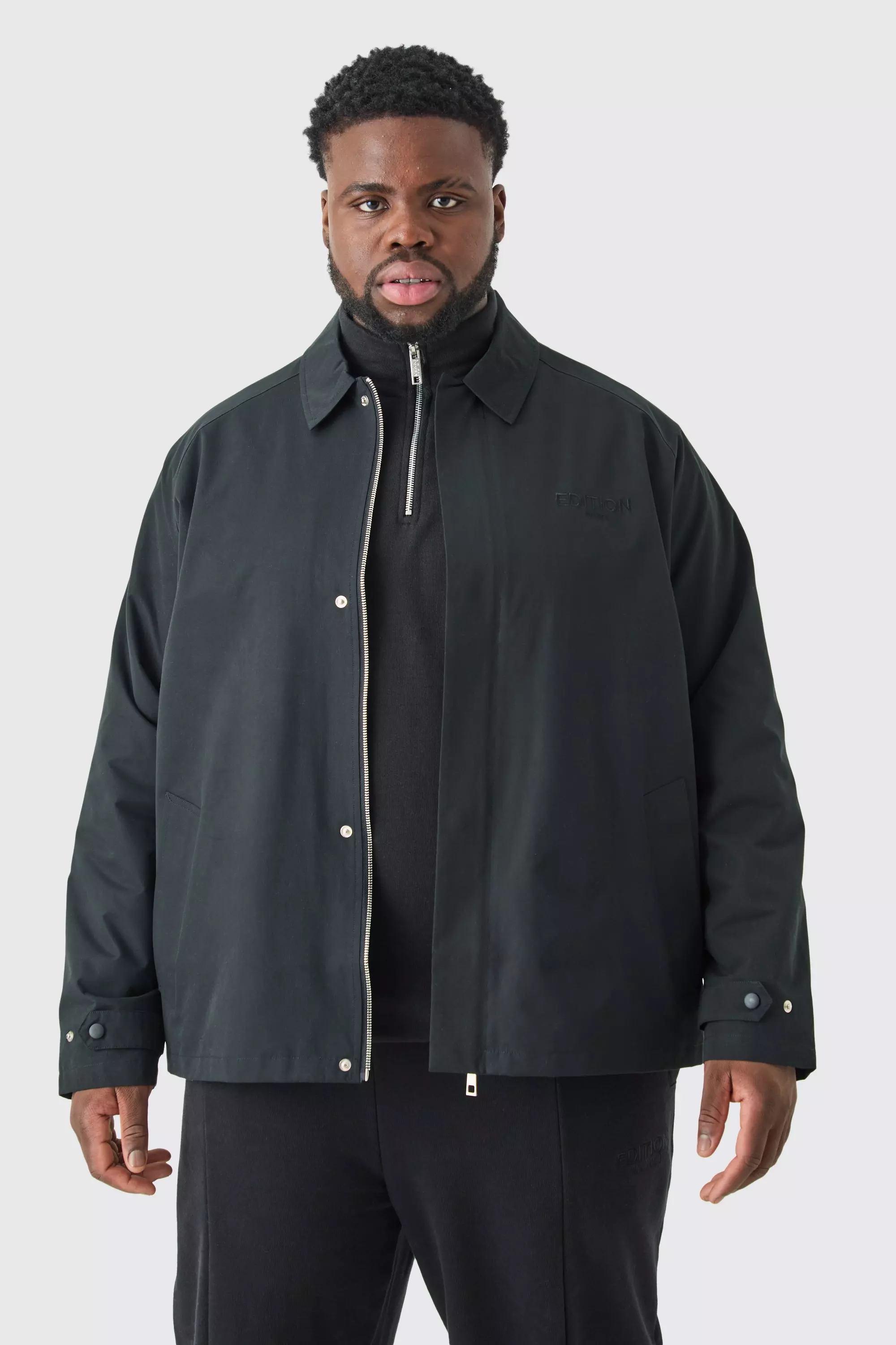 Black Heavyweight Twill Embroidered Coach Jacket