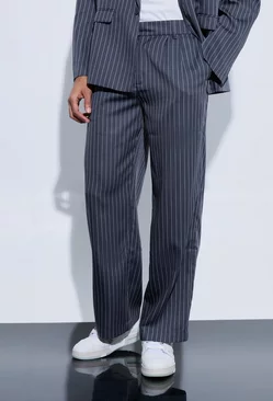 Charcoal Grey Pinstripe Relaxed Wide Leg Suit Trousers