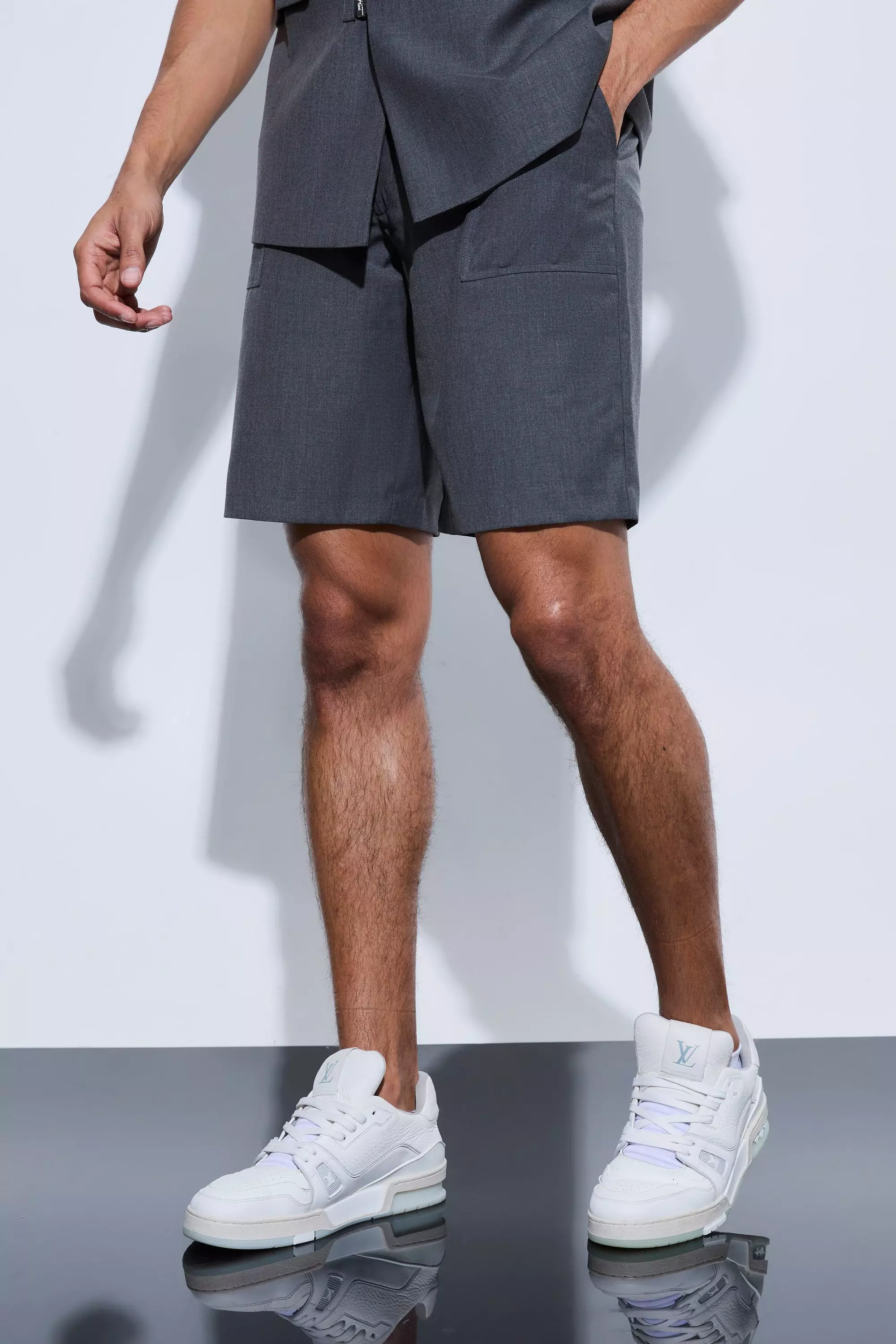 Pocket Detail Tailored Shorts Grey