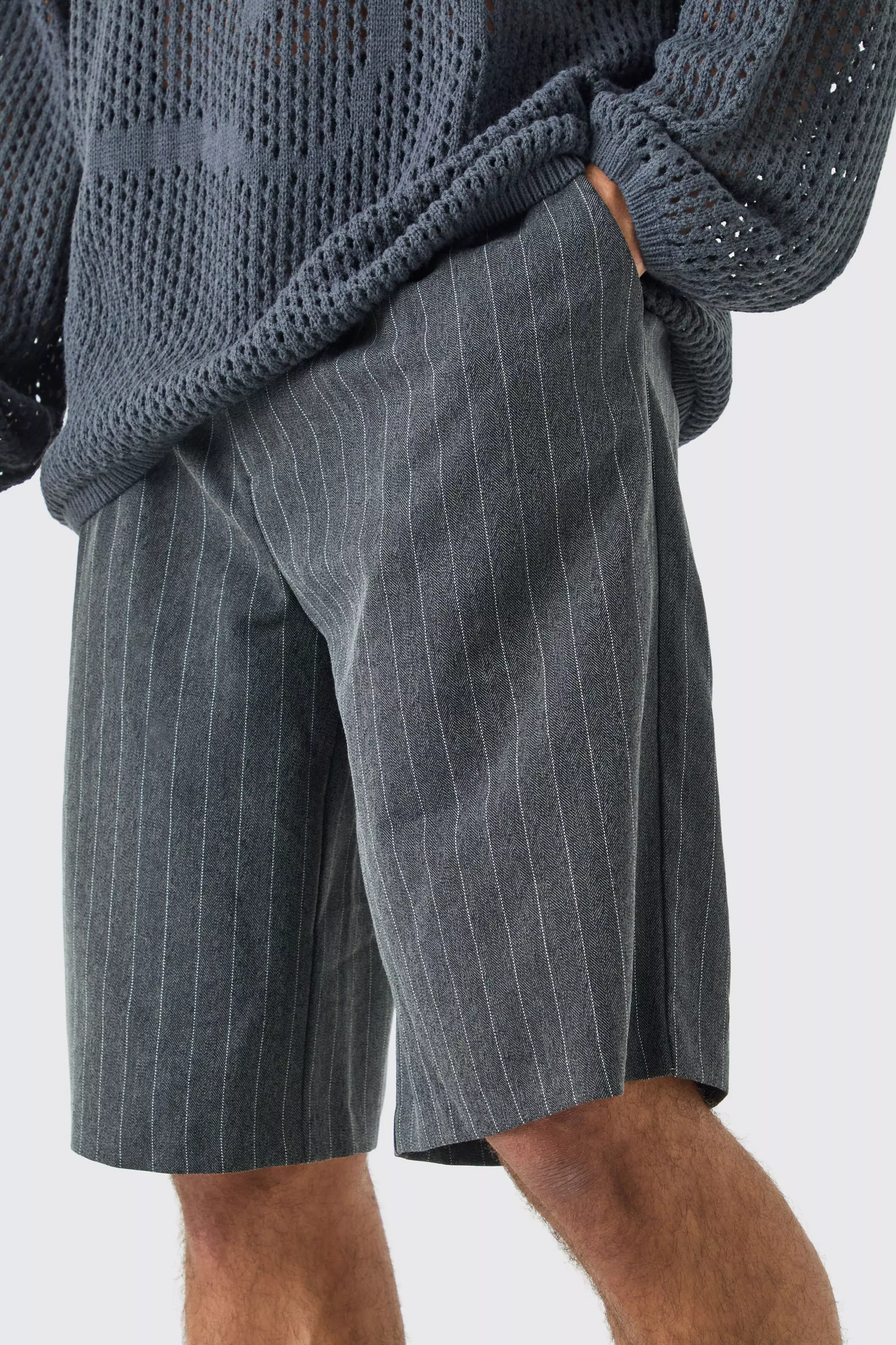 Grey Wide Leg Tailored Pleated Jort alternative image