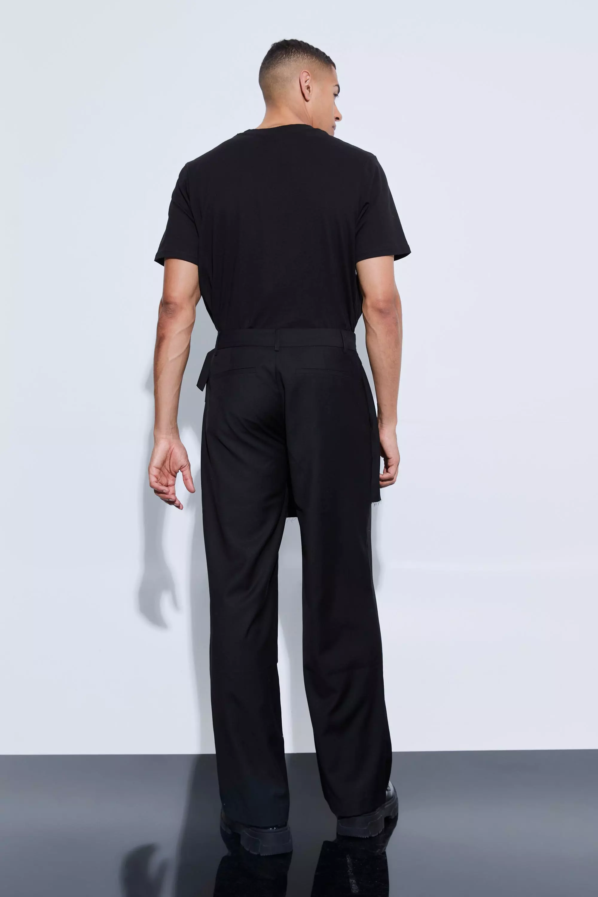 Black Kilt Overlay Wide Leg Broek Met Gesp alternatieve afbeelding