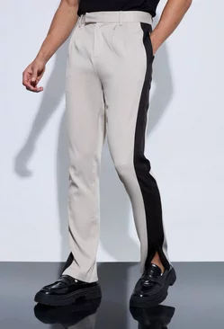 Tailored Sports Stripe Split Hem Trousers Ecru