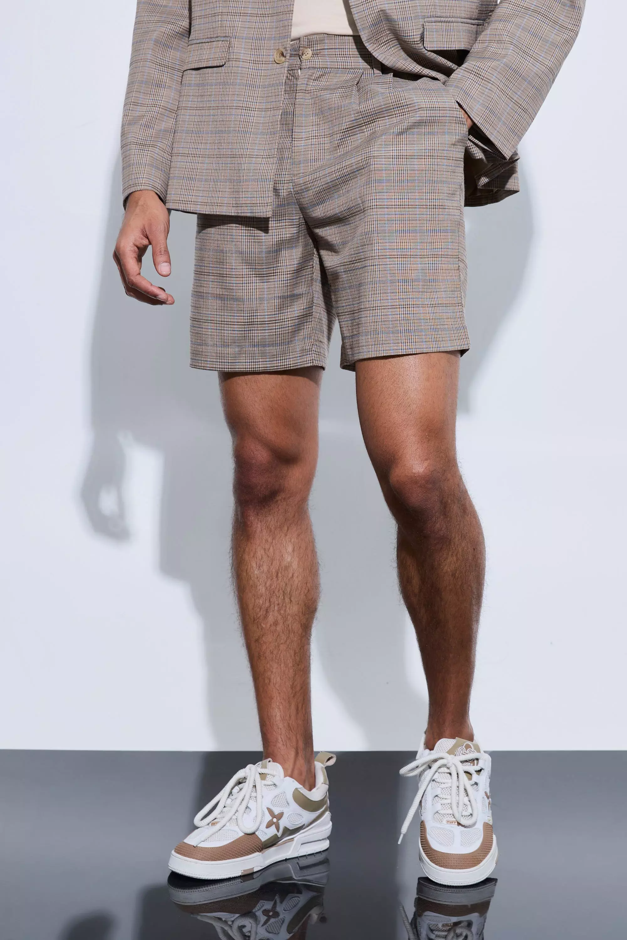 Brown Check Oversized Tailored Shorts alternative image