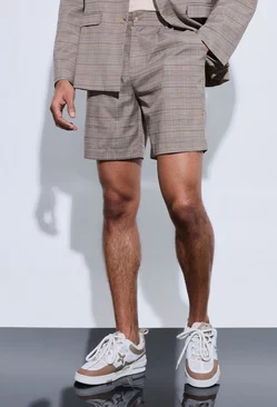 Brown Check Oversized Tailored Shorts