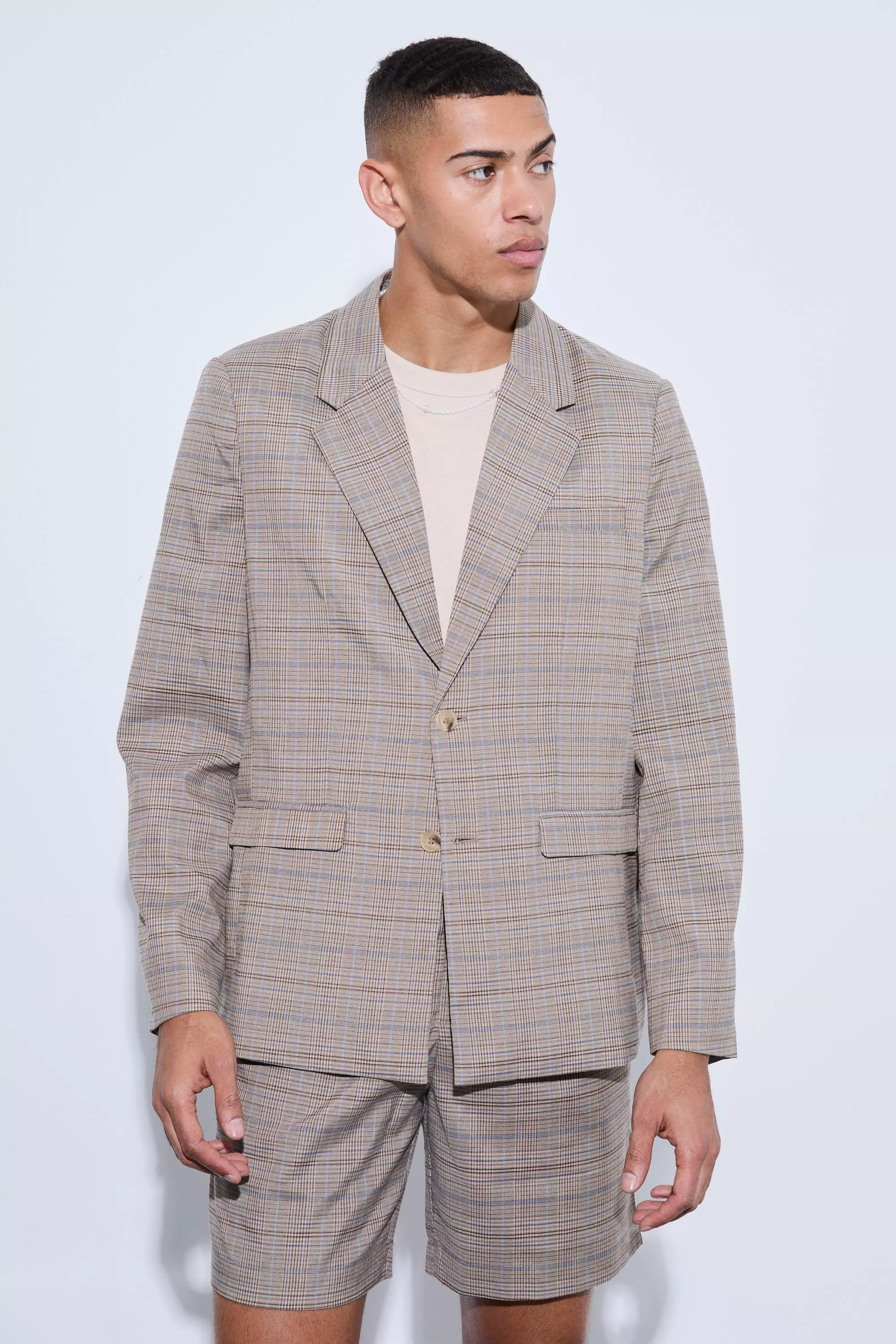 Kastiger karierter Oversize Blazer, Brown alternatives Bild