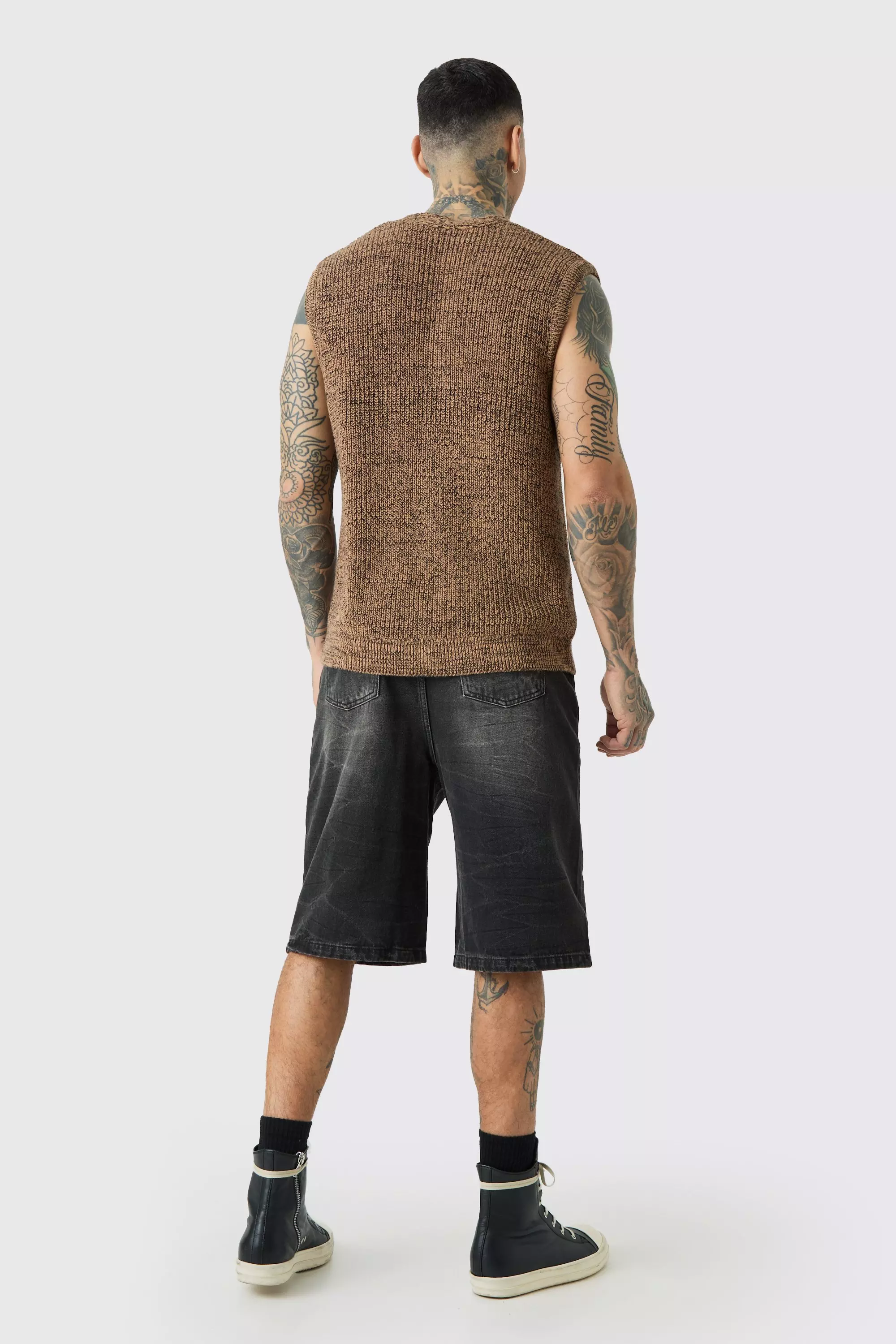 Tall Denim Jorts In Washed Black | boohooMAN USA