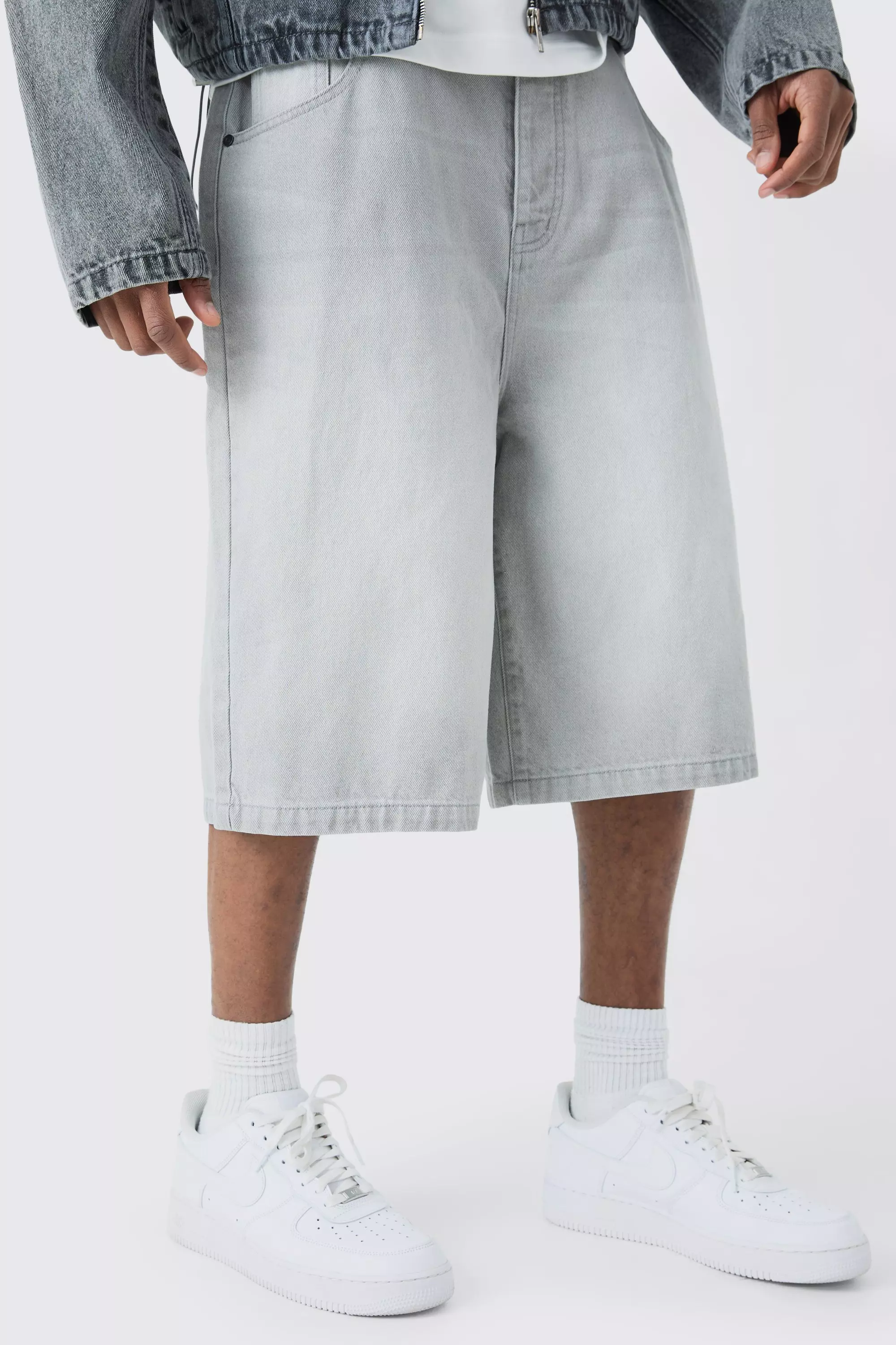 Grey Tall Denim Jorts In Light Grey