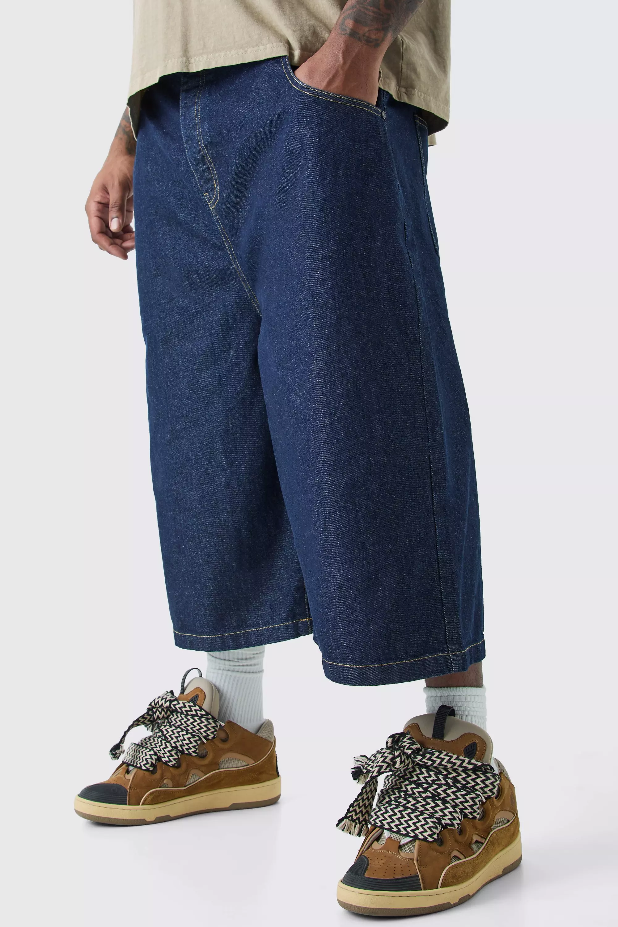 Plus Long Line Denim Jorts In Indigo alternative image