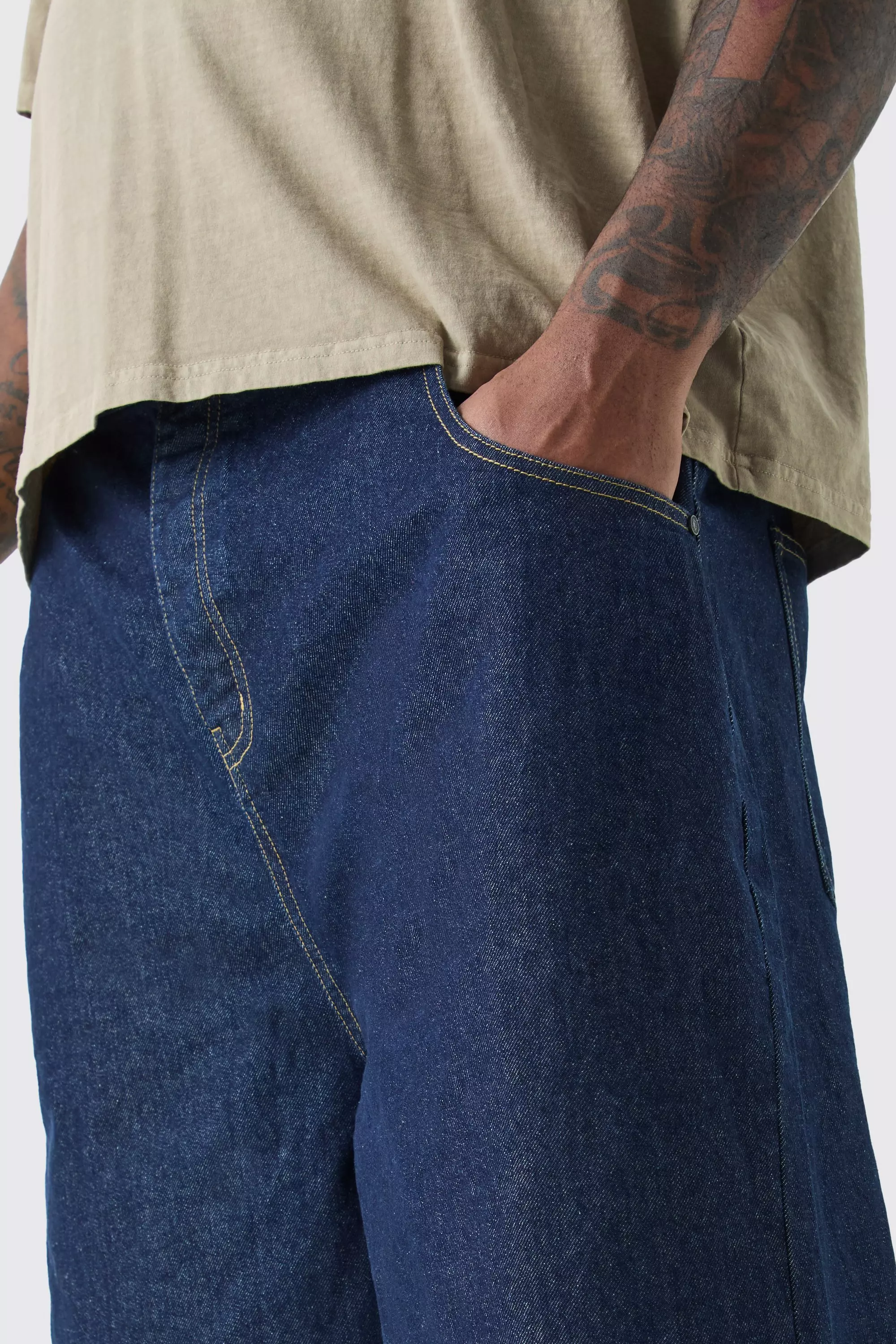 Plus Long Line Denim Jorts In Indigo alternative image