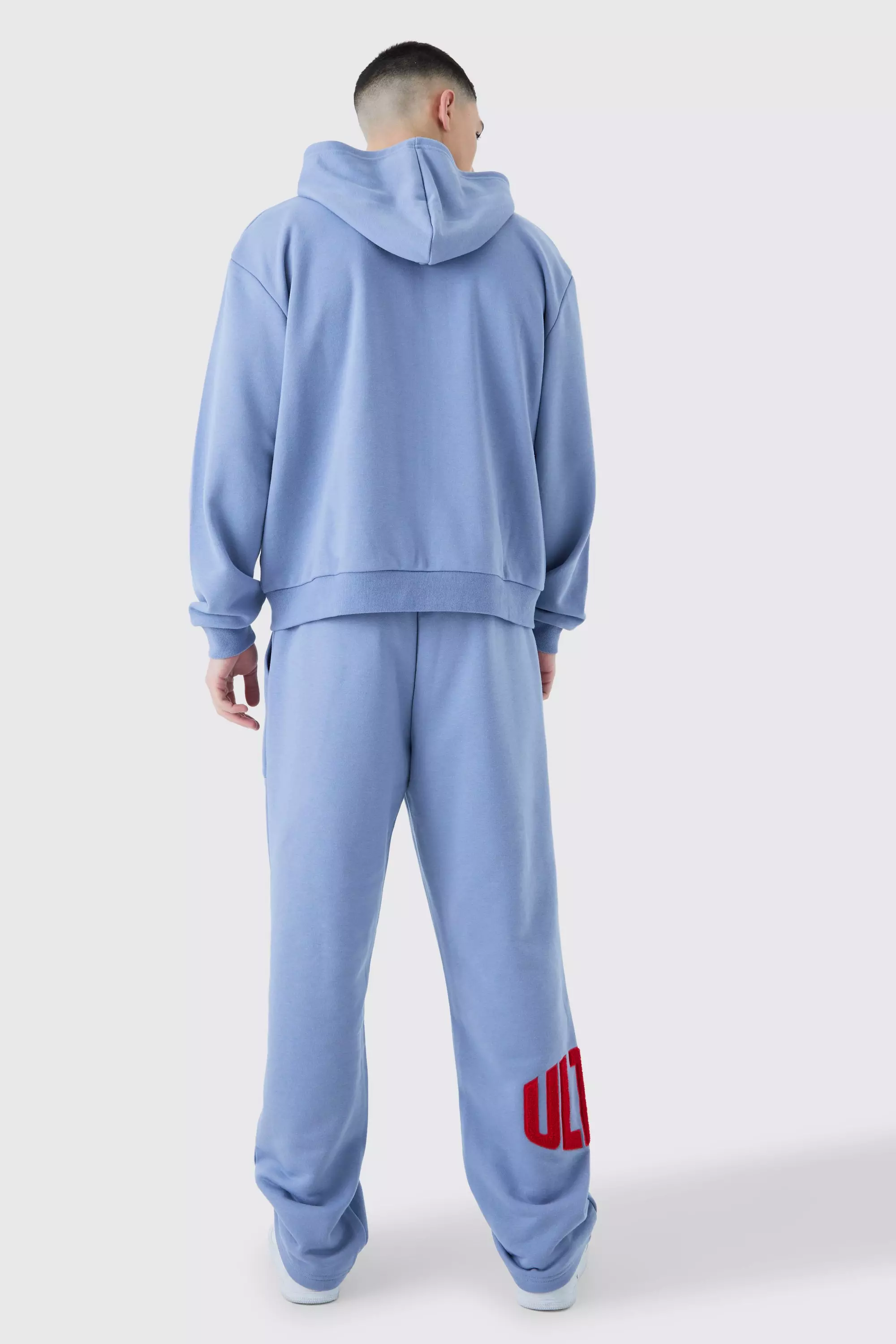 Slate blue Oversized Boxy Zip Thru Borg Applique Hoodie alternative image