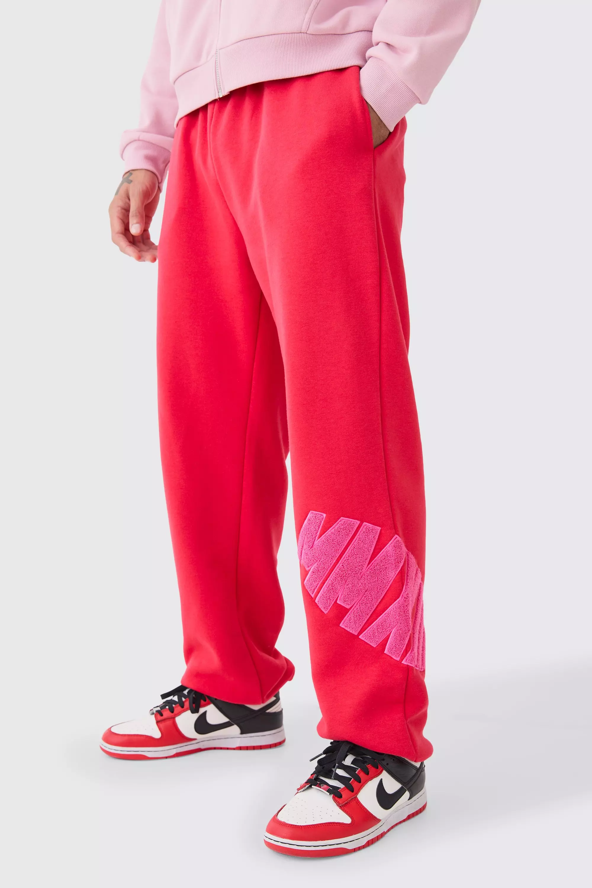 Red Oversized Borg Applique Sweatpants